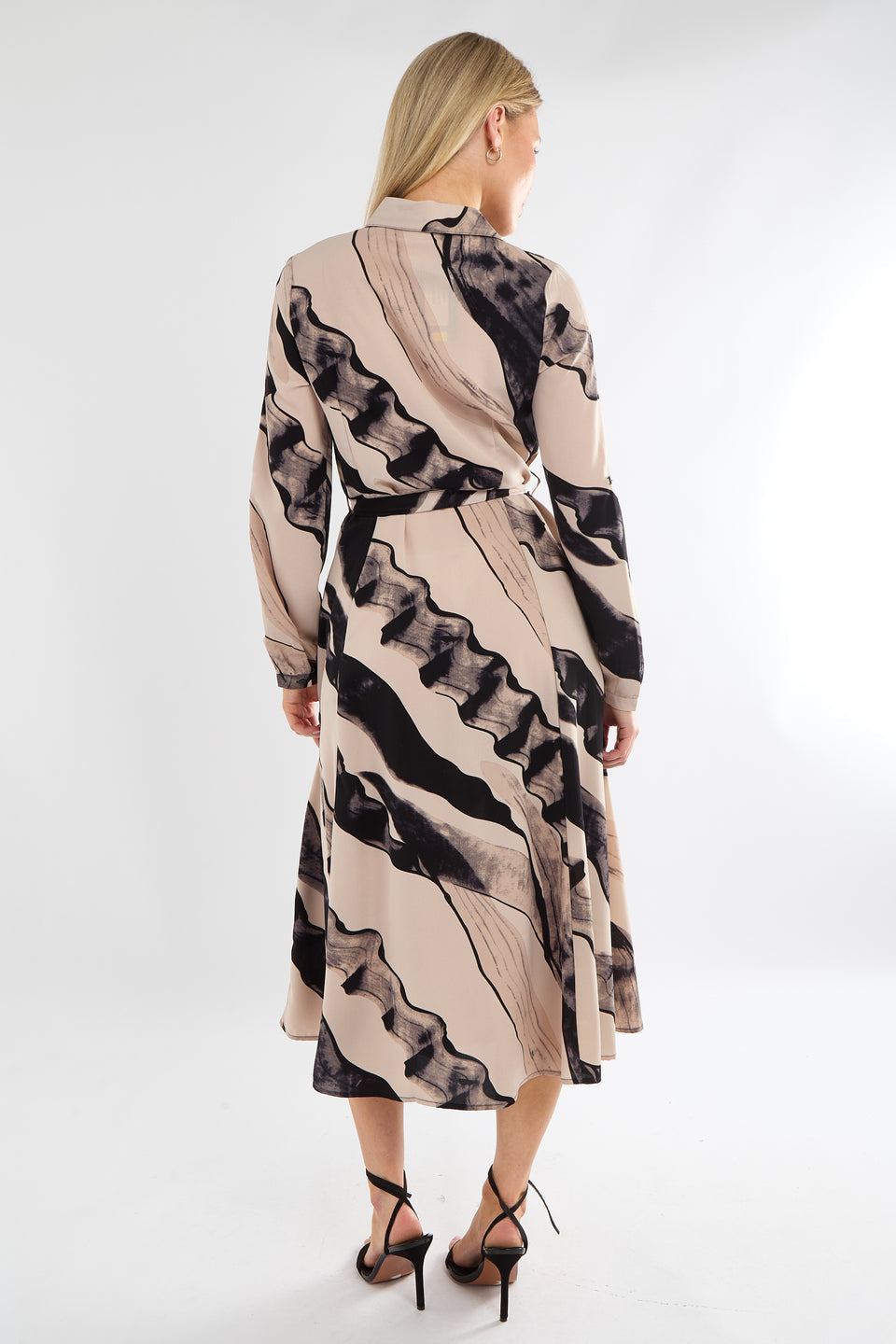 Black and Beige Abstract Print Midaxi Shirt Dress