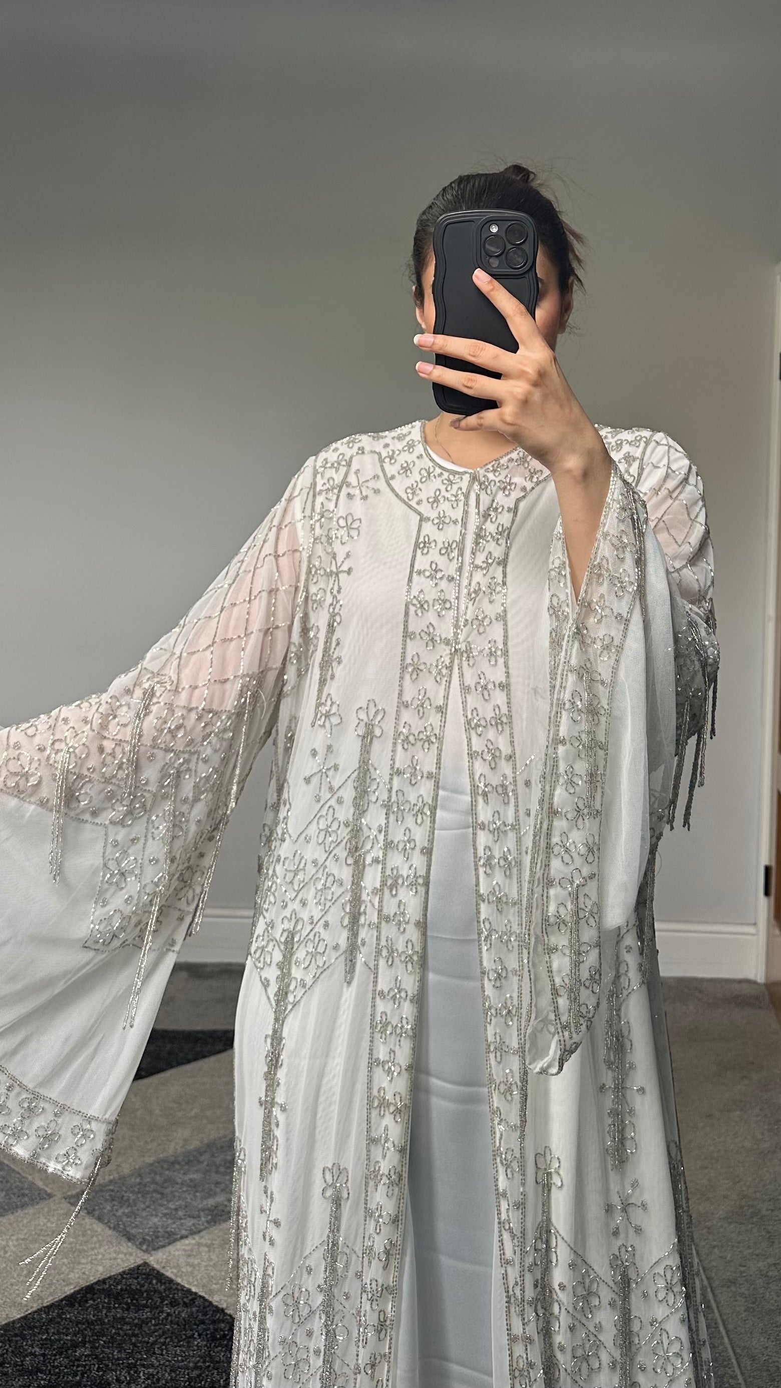 Aiman Silver Embellished Kimono/Dress (White)