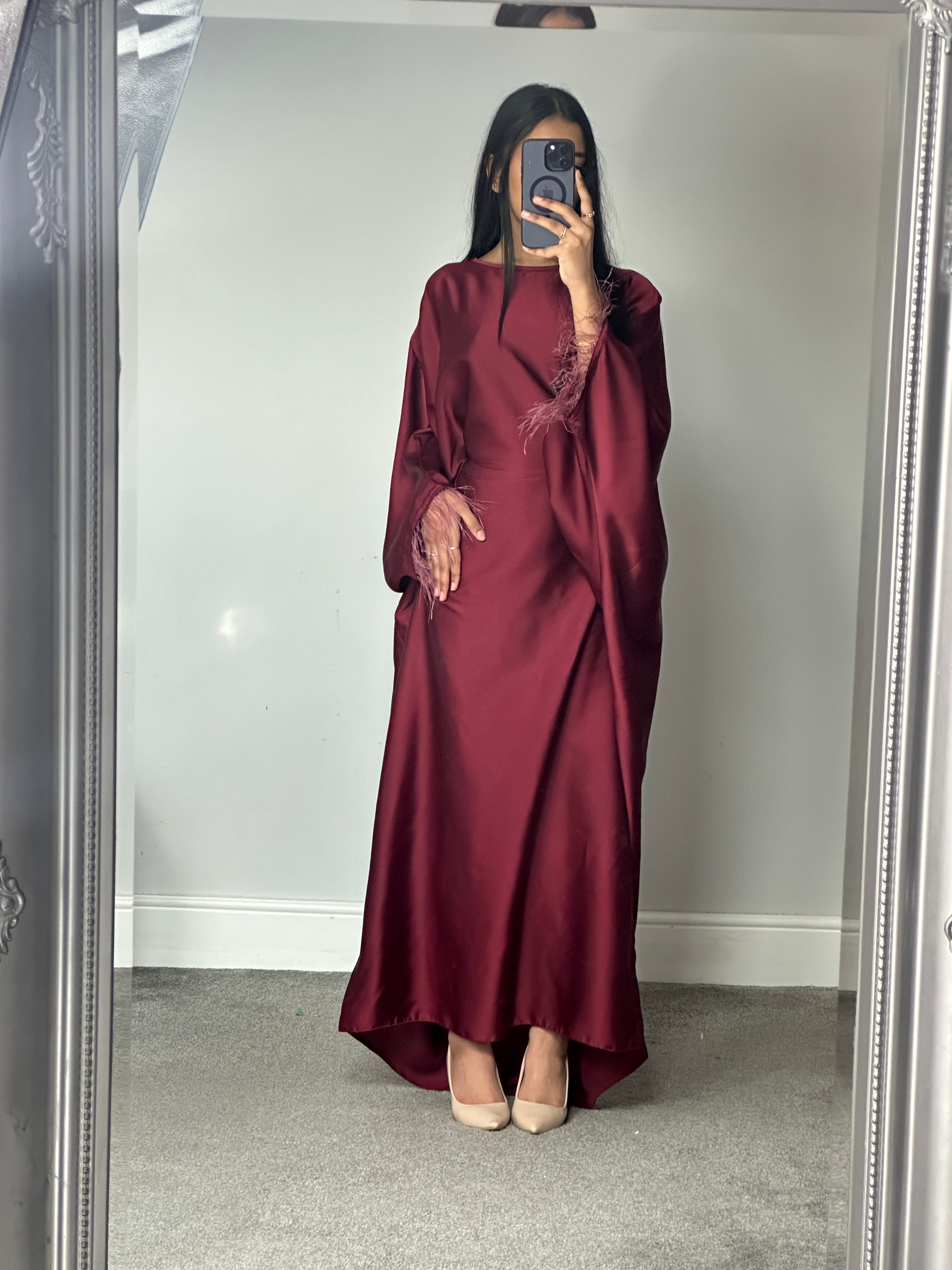 Feather Satin Dress/Abaya