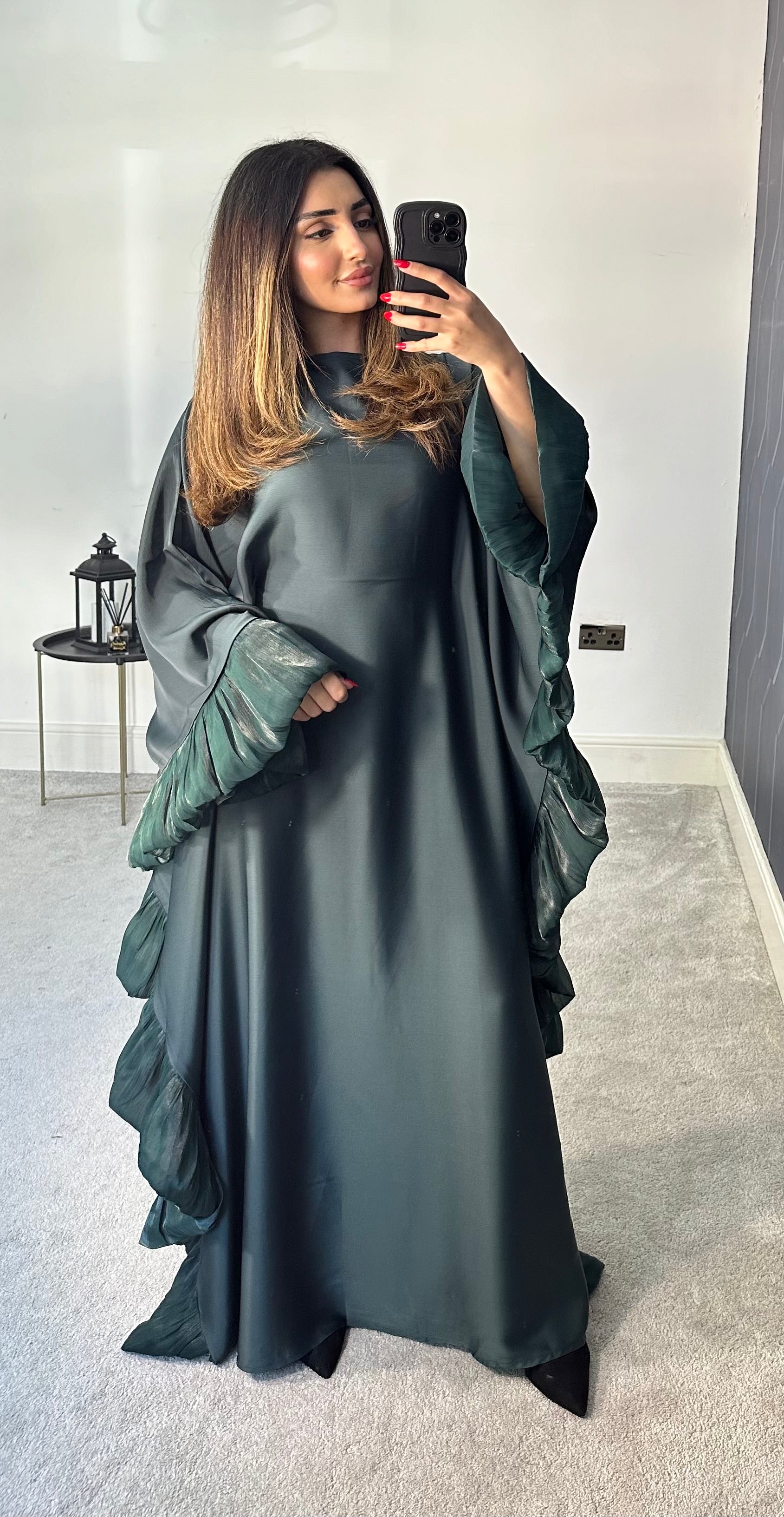 Haniya Ruffle Abaya (Emerald Green)