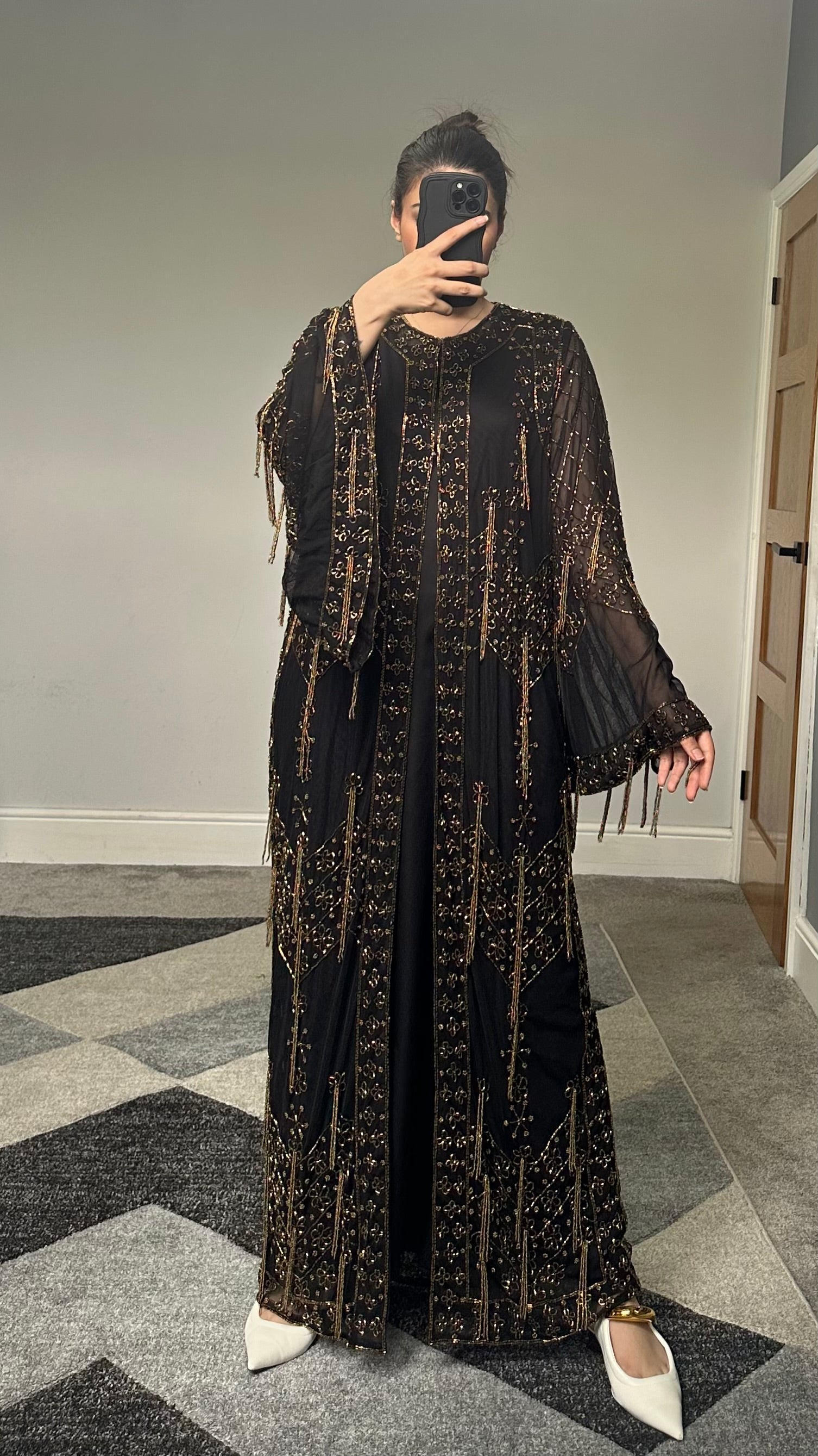 Aiman Gold Embellished kimono/dress (Black)