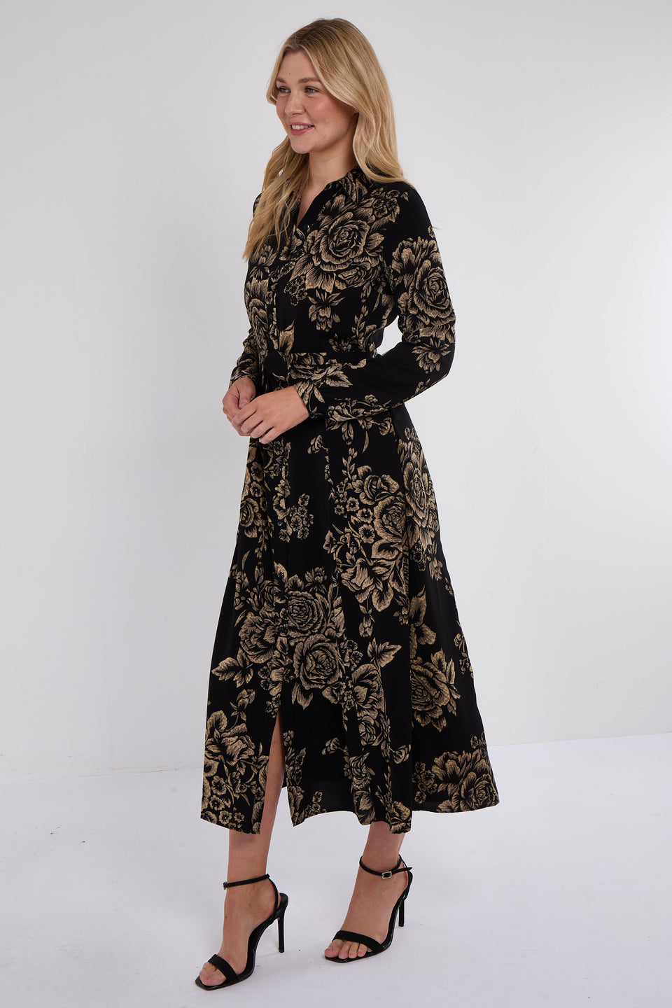 Vintage Rose Print Maxi Shirt Dress