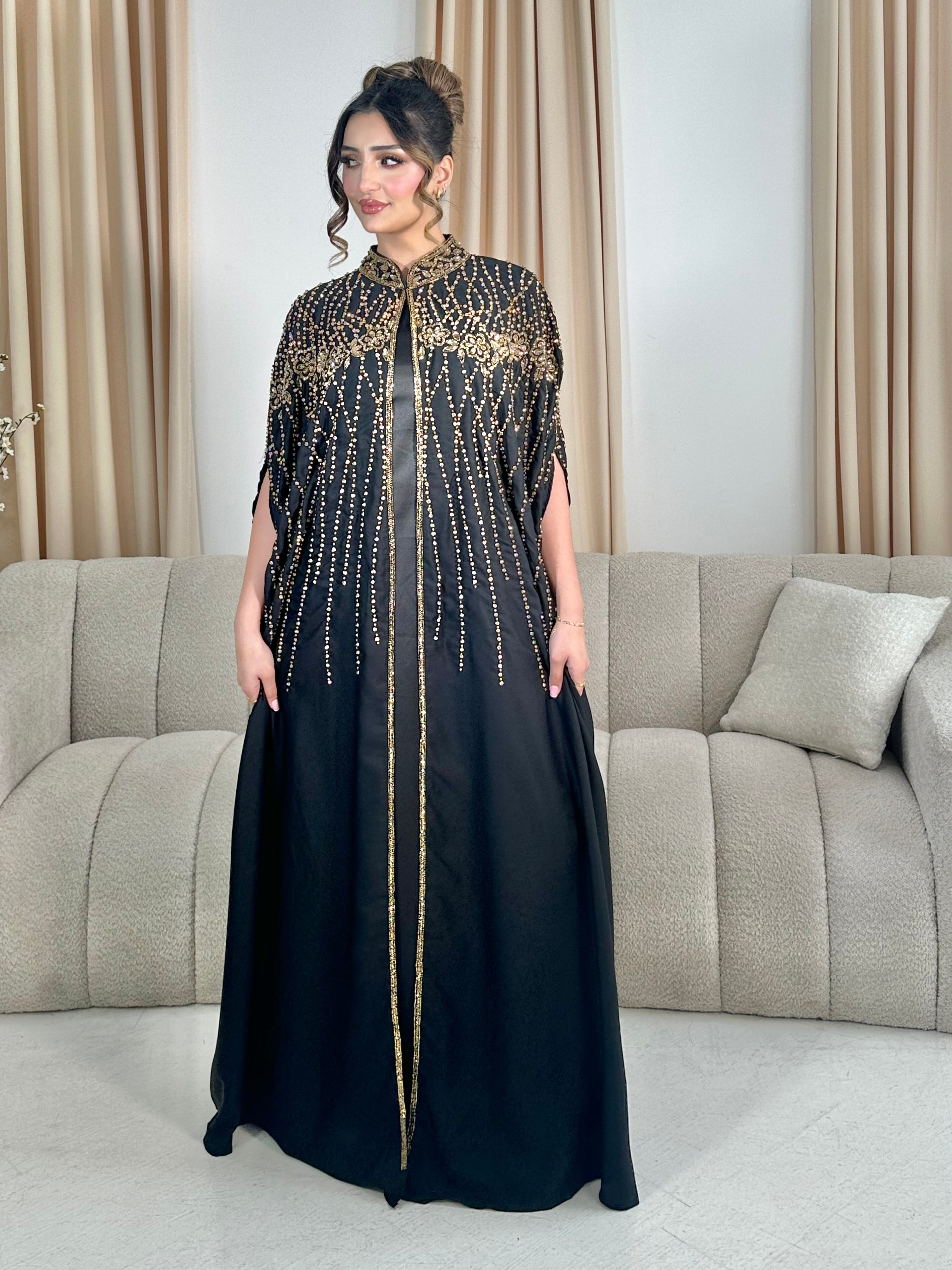Hurain Gold Embellished Abaya/Cape