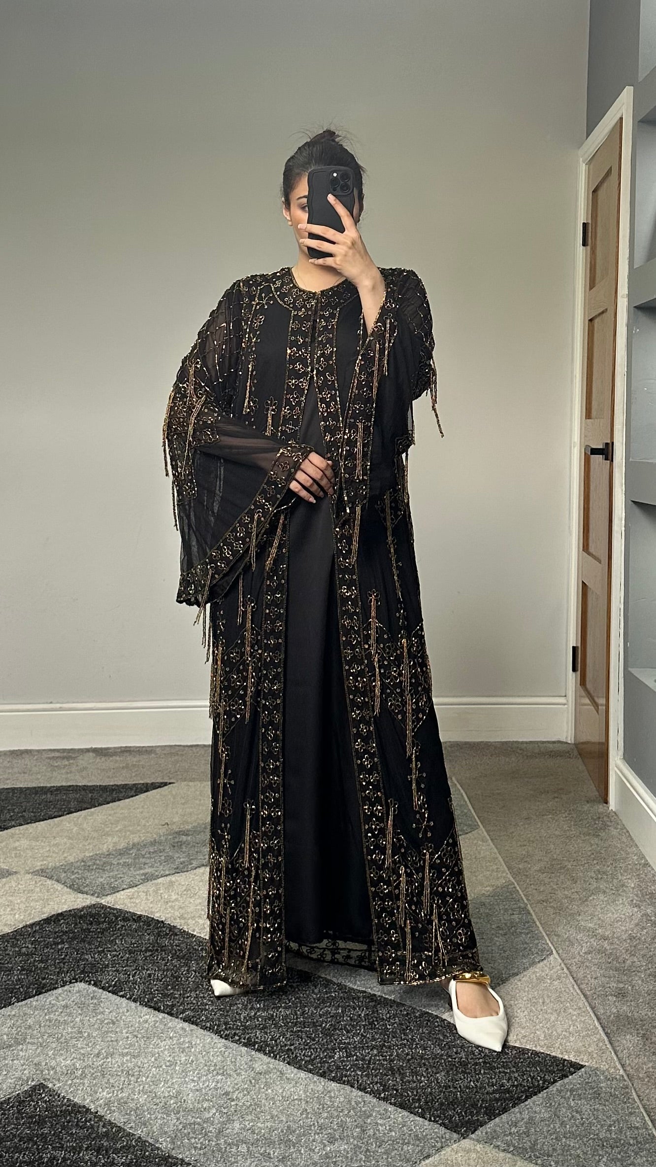 Aiman Gold Embellished kimono/dress (Black)