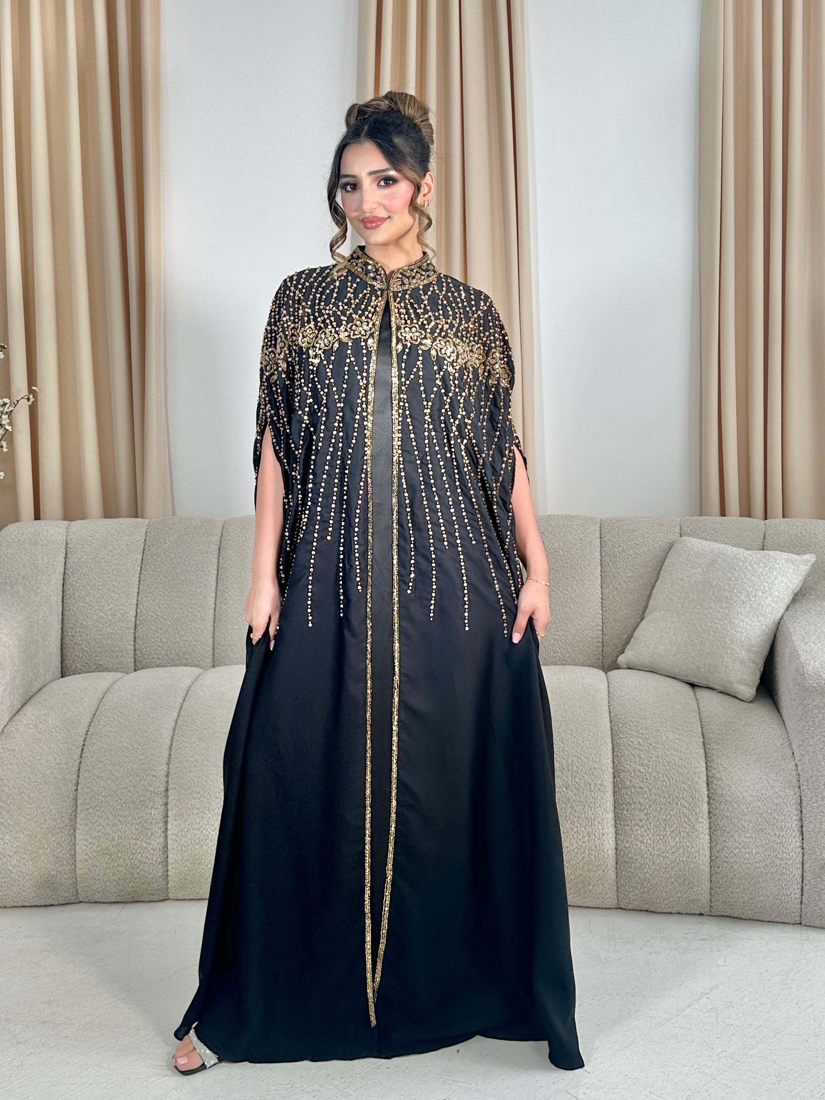 Hurain Gold Embellished Abaya/Cape