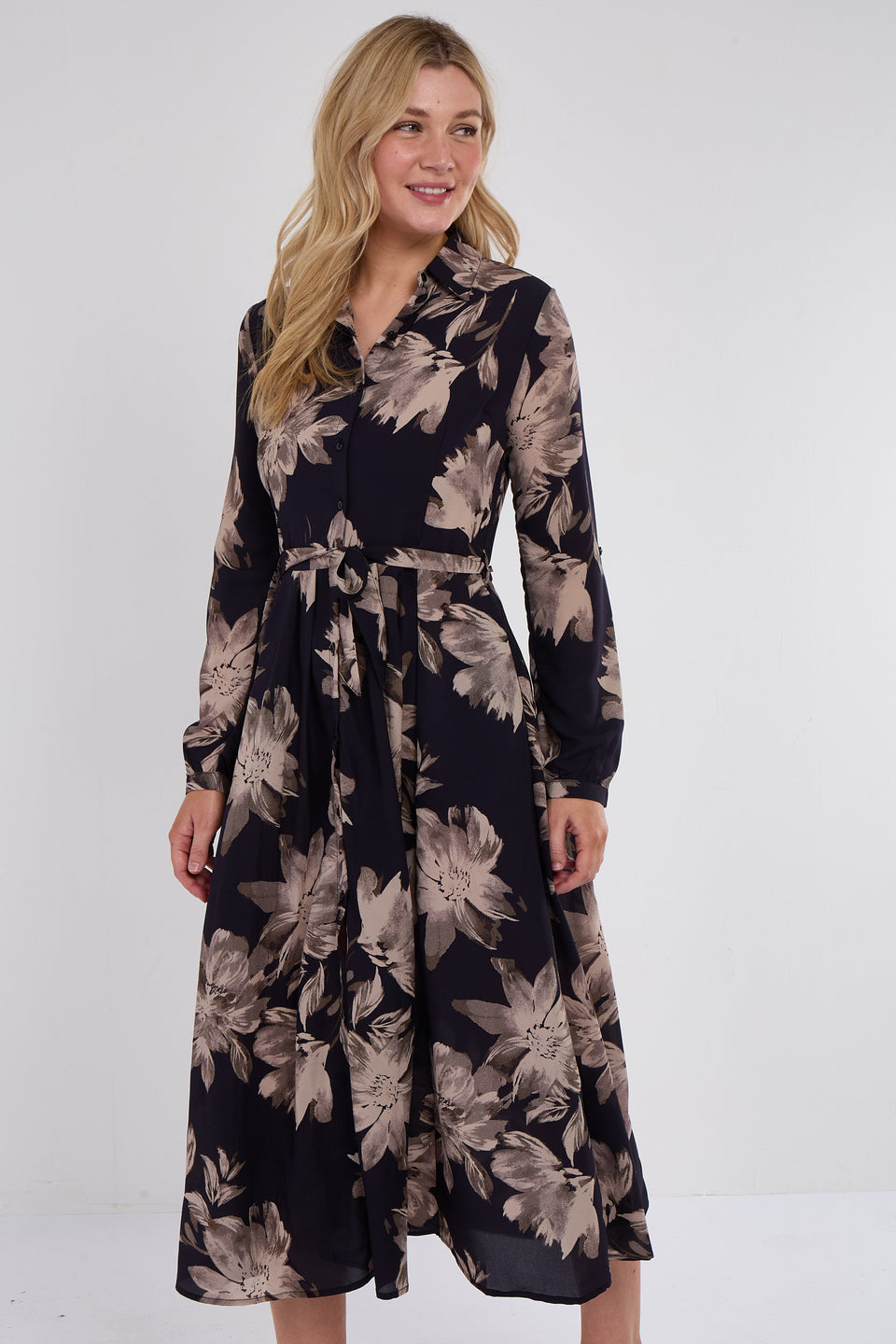 Grey Floral Print Chiffon Midaxi Dress