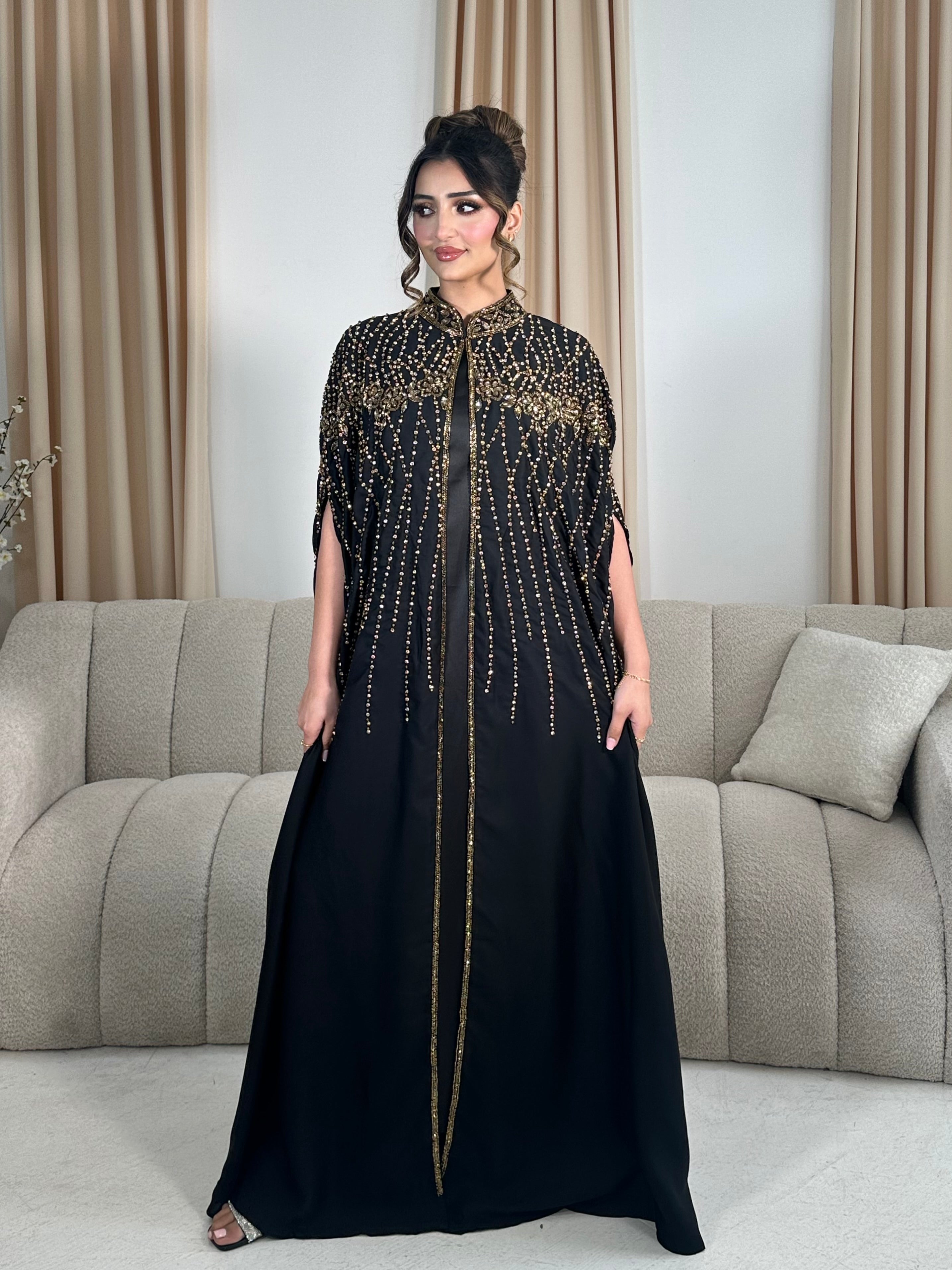 Hurain Gold Embellished Abaya/Cape