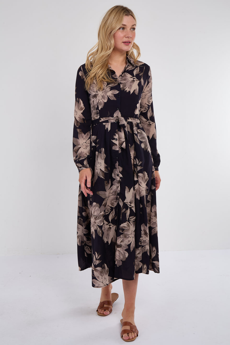 Grey Floral Print Chiffon Midaxi Dress