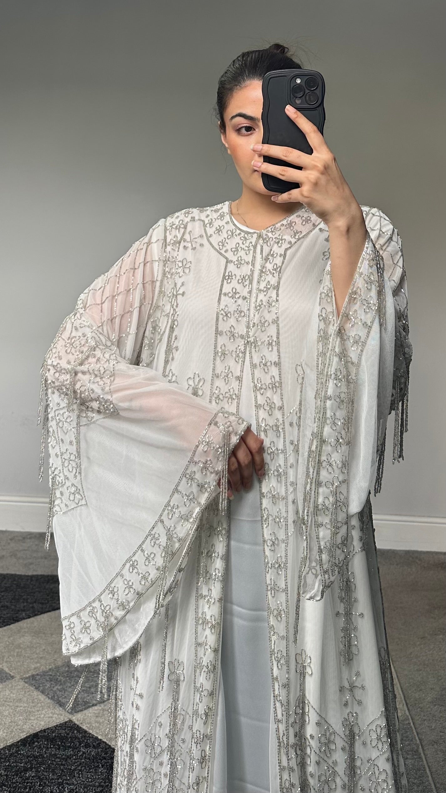 Aiman Silver Embellished Kimono/Dress (White)