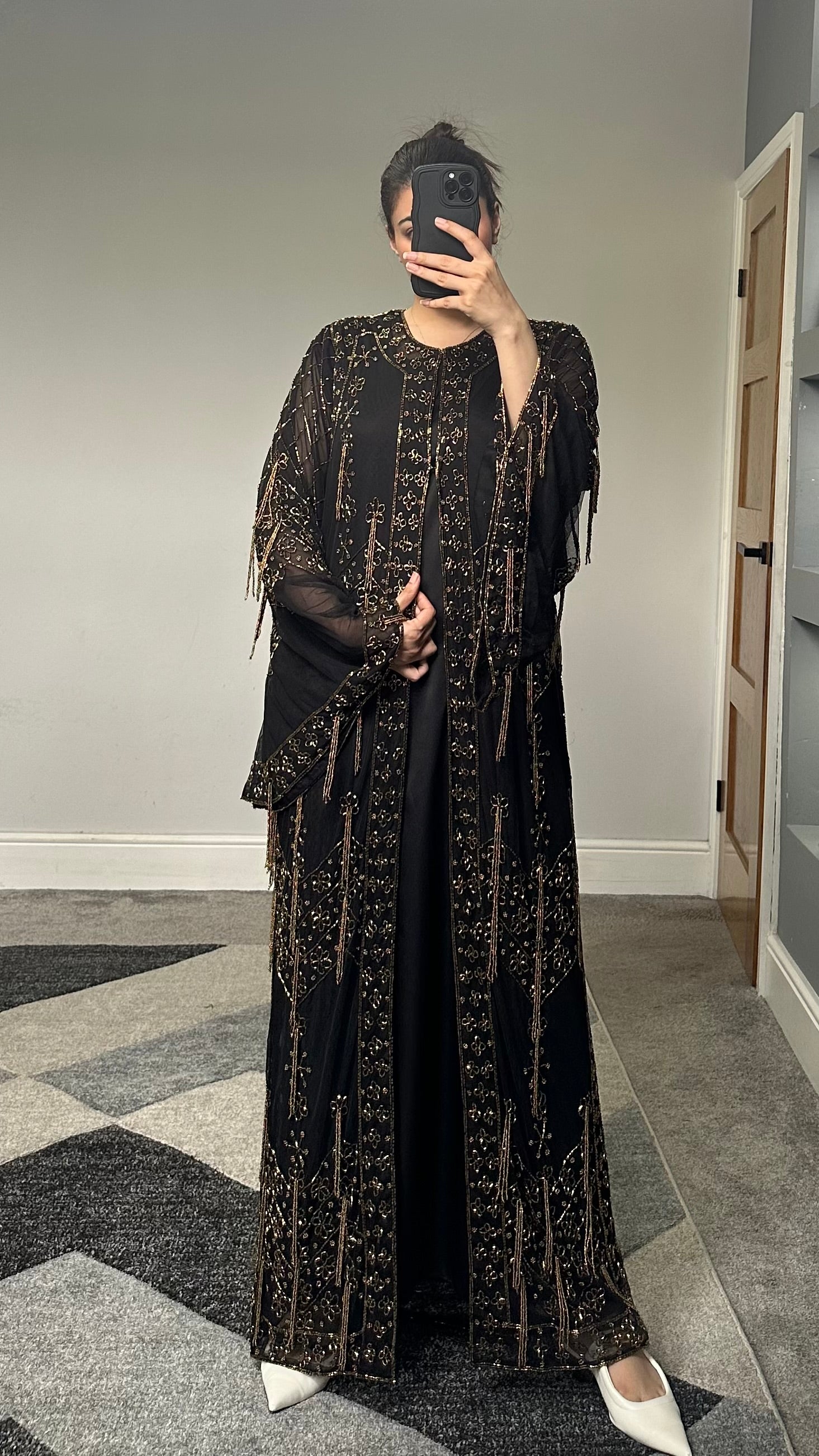Aiman Gold Embellished kimono/dress (Black)