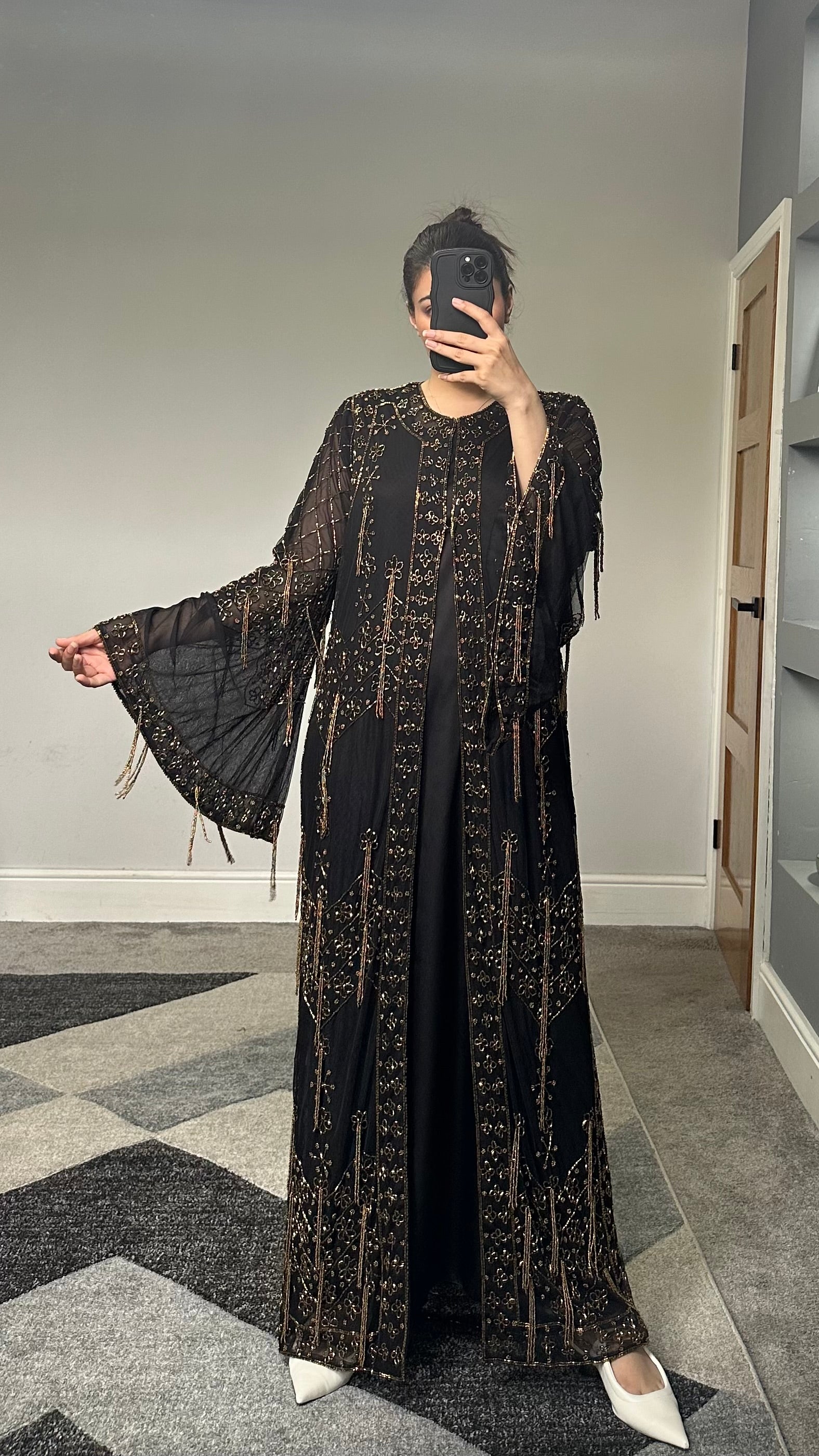 Aiman Gold Embellished kimono/dress (Black)