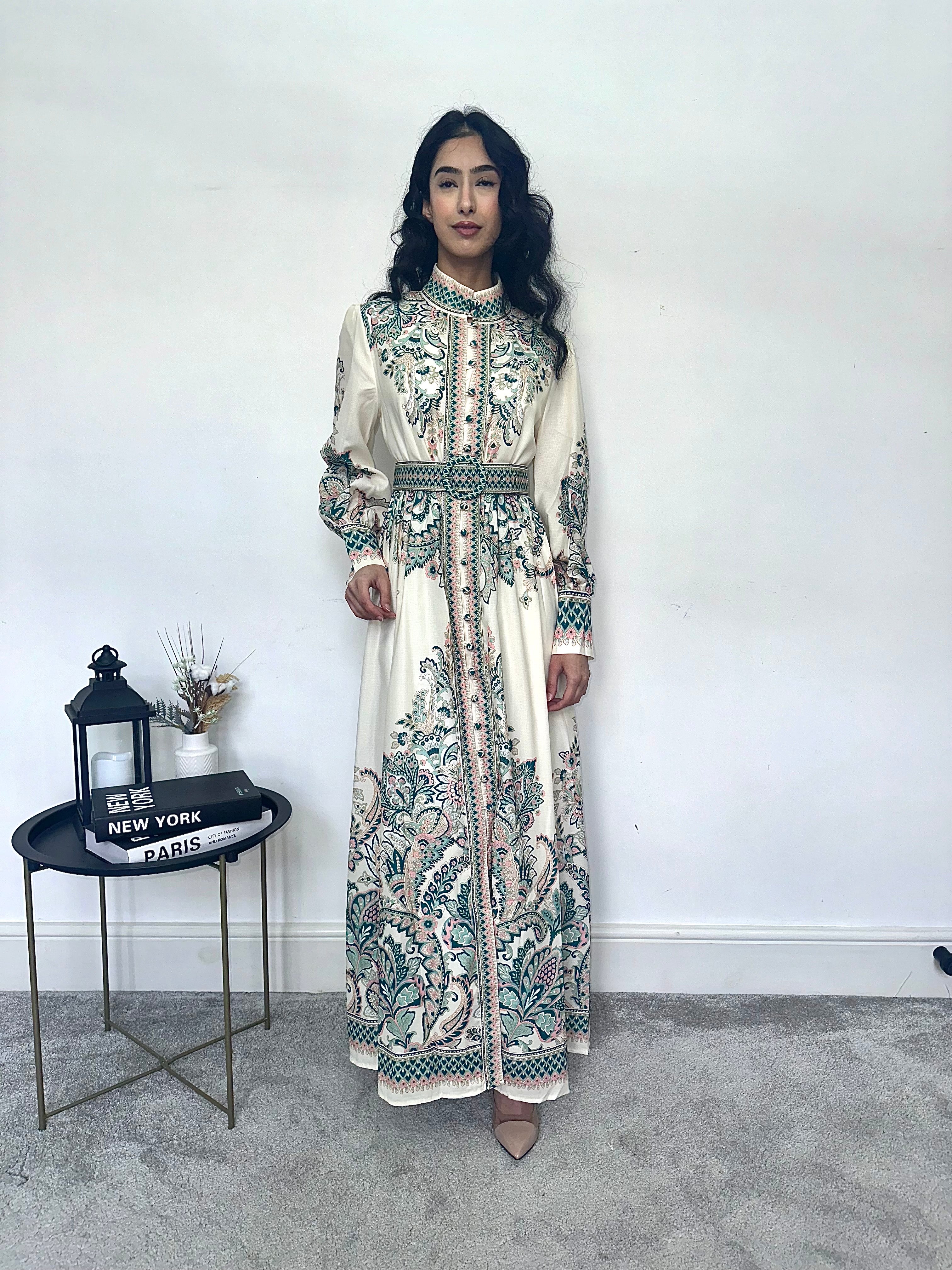 Zoya Paisley Print Long Dress