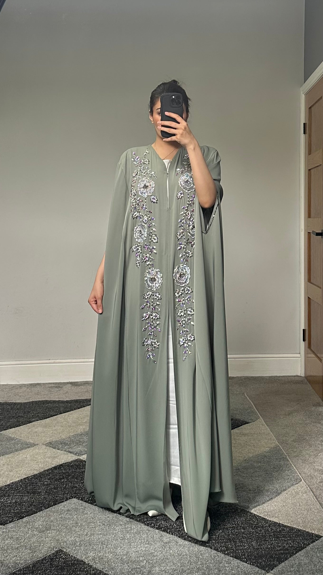 Nour Embellished Cape Abaya(Sage)