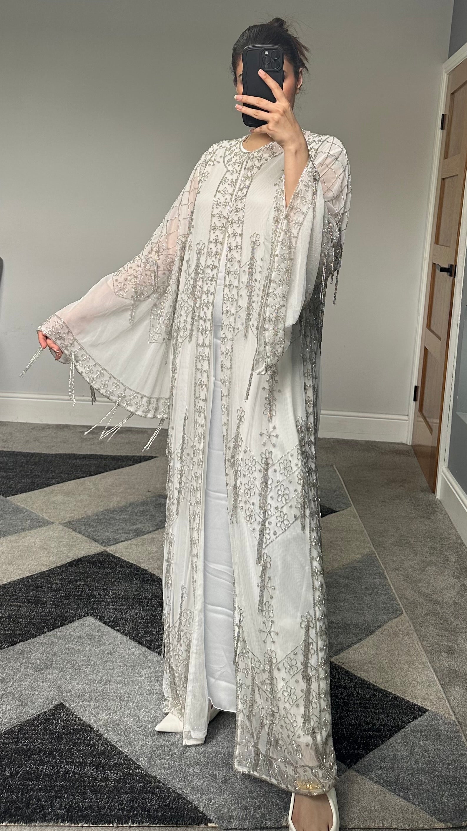 Aiman Silver Embellished Kimono/Dress (White)
