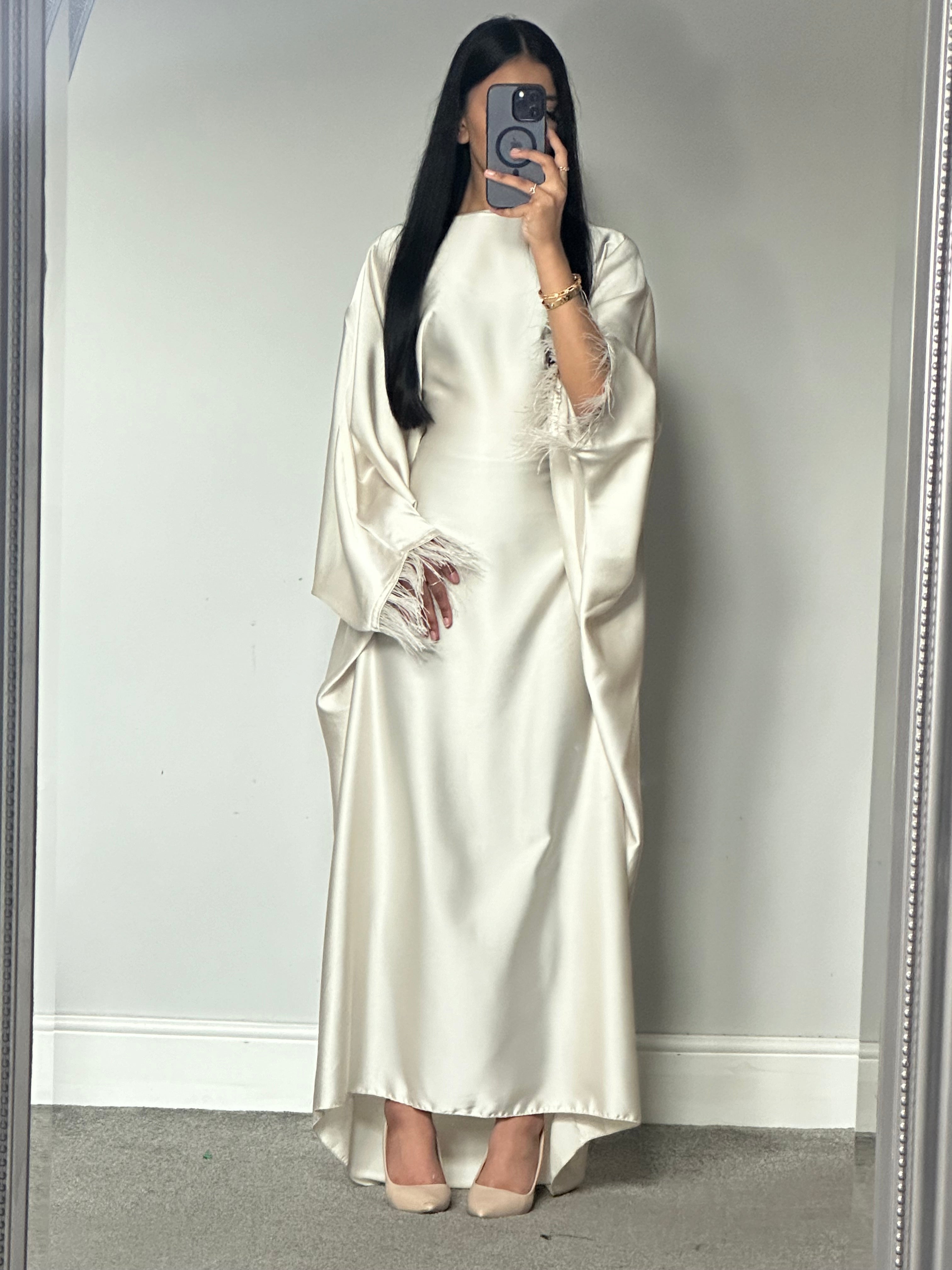 Feather Satin Dress/Abaya