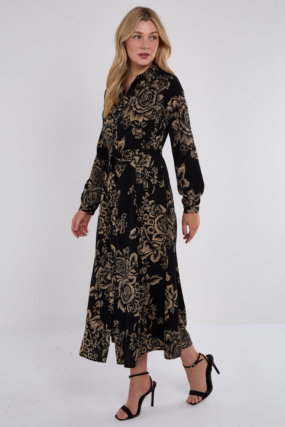 Vintage Rose Print Maxi Shirt Dress