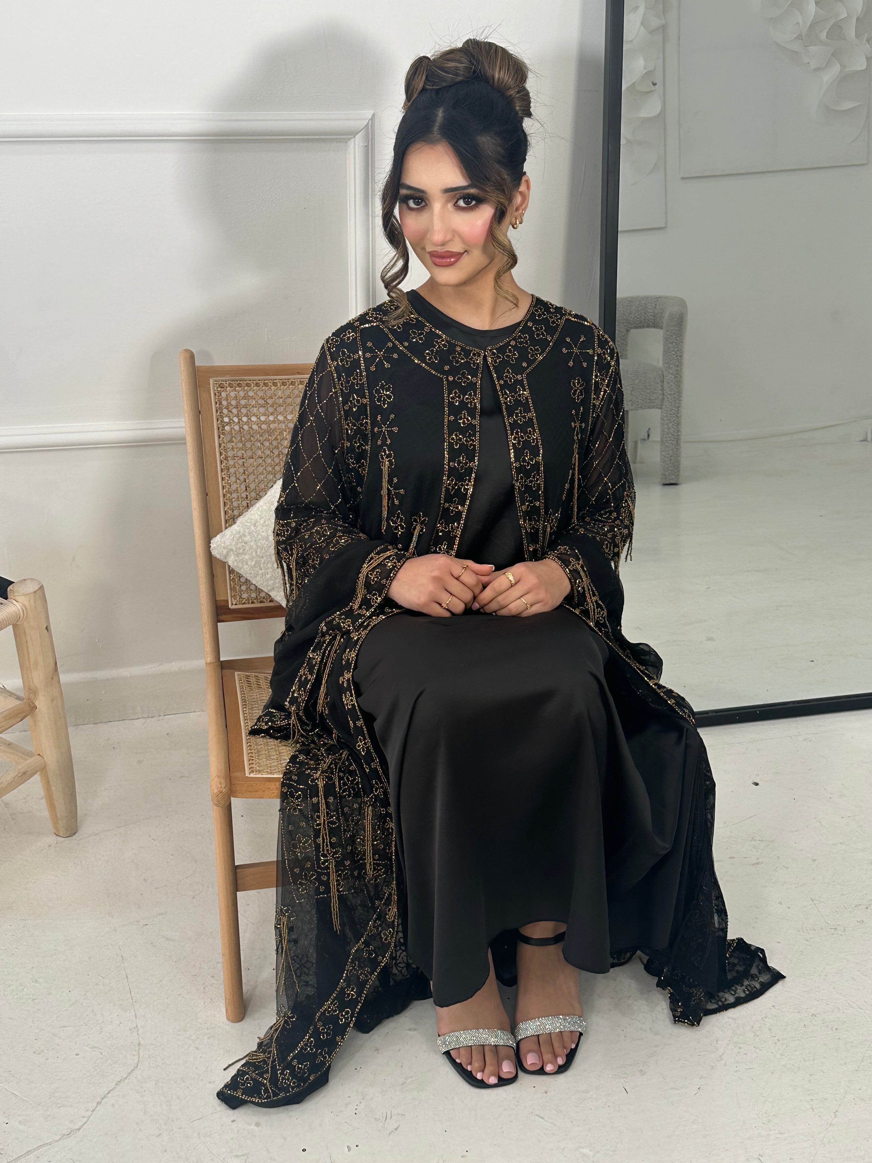 Aiman Gold Embellished kimono/dress (Black)