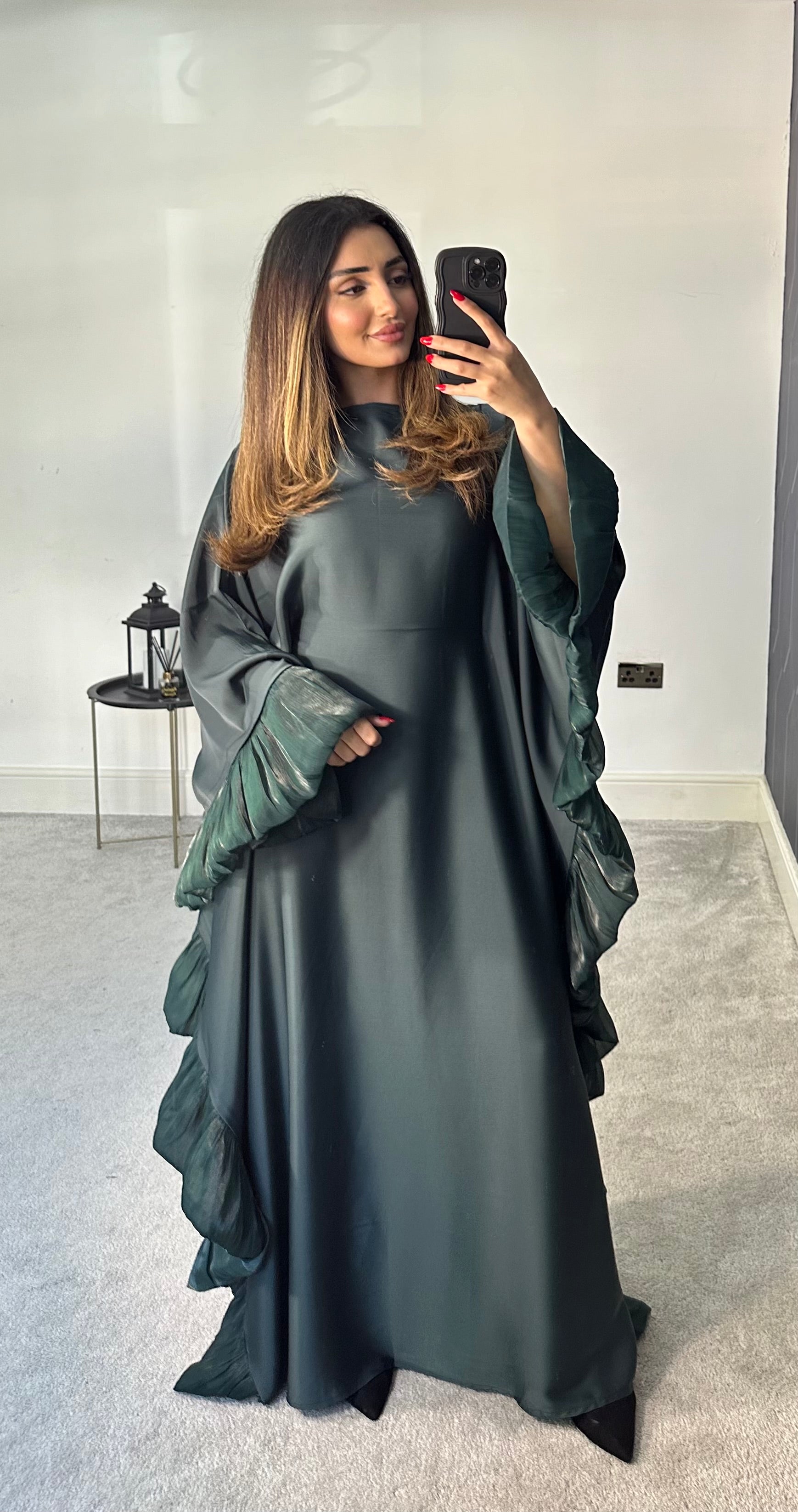 Haniya Ruffle Abaya (Emerald Green)