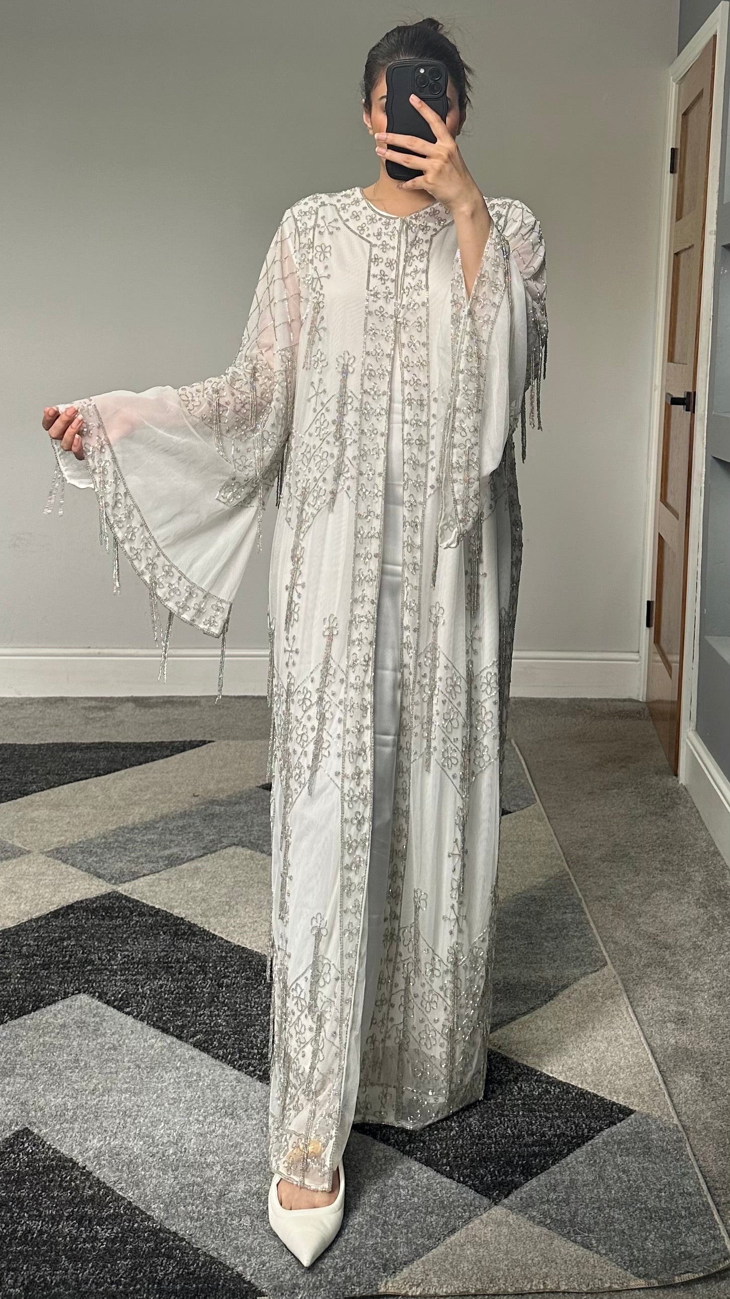 Aiman Silver Embellished Kimono/Dress (White)