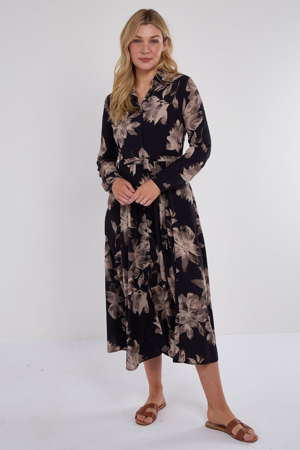Grey Floral Print Chiffon Midaxi Dress