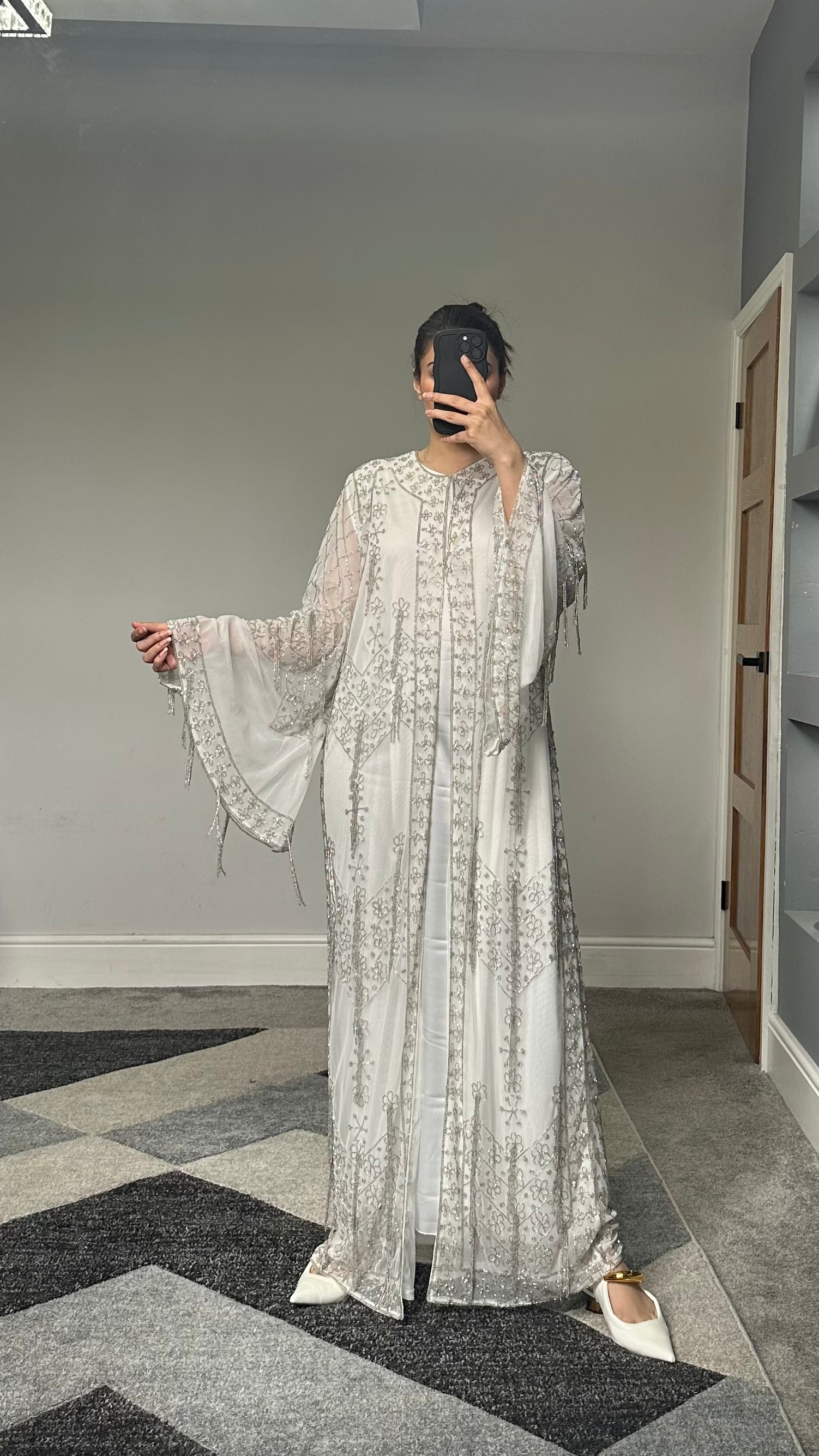 Aiman Silver Embellished Kimono/Dress (White)