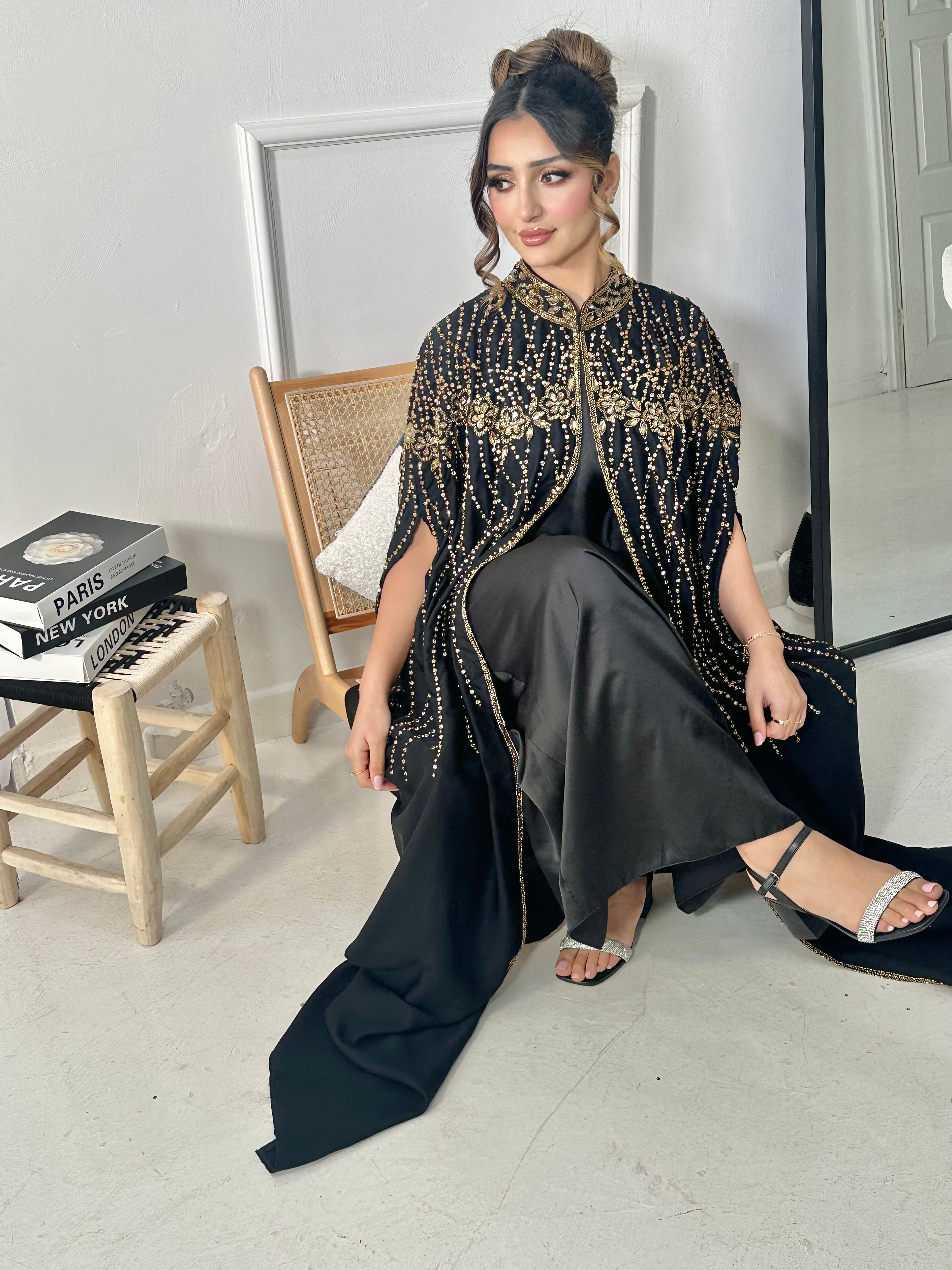 Hurain Gold Embellished Abaya/Cape