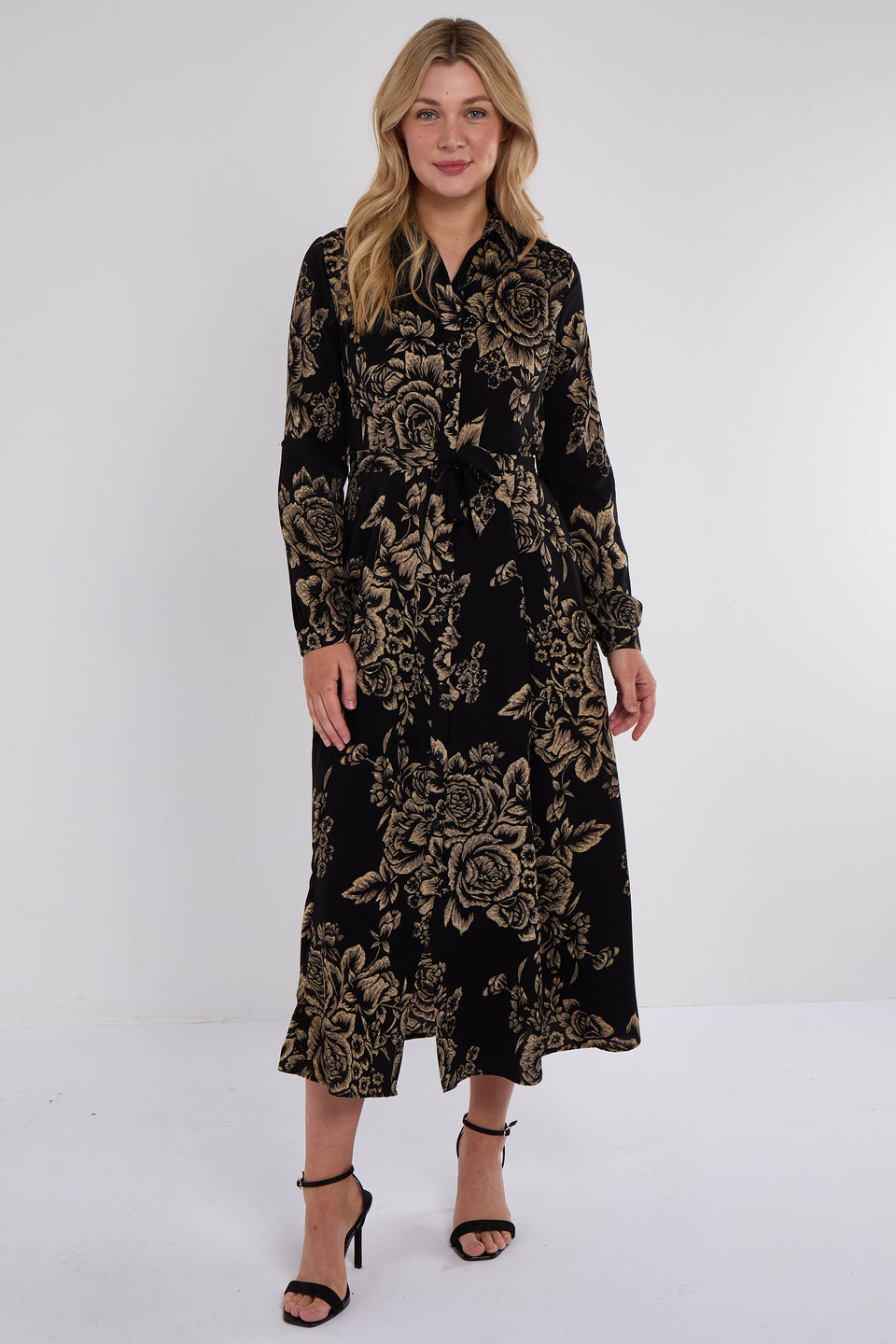 Vintage Rose Print Maxi Shirt Dress