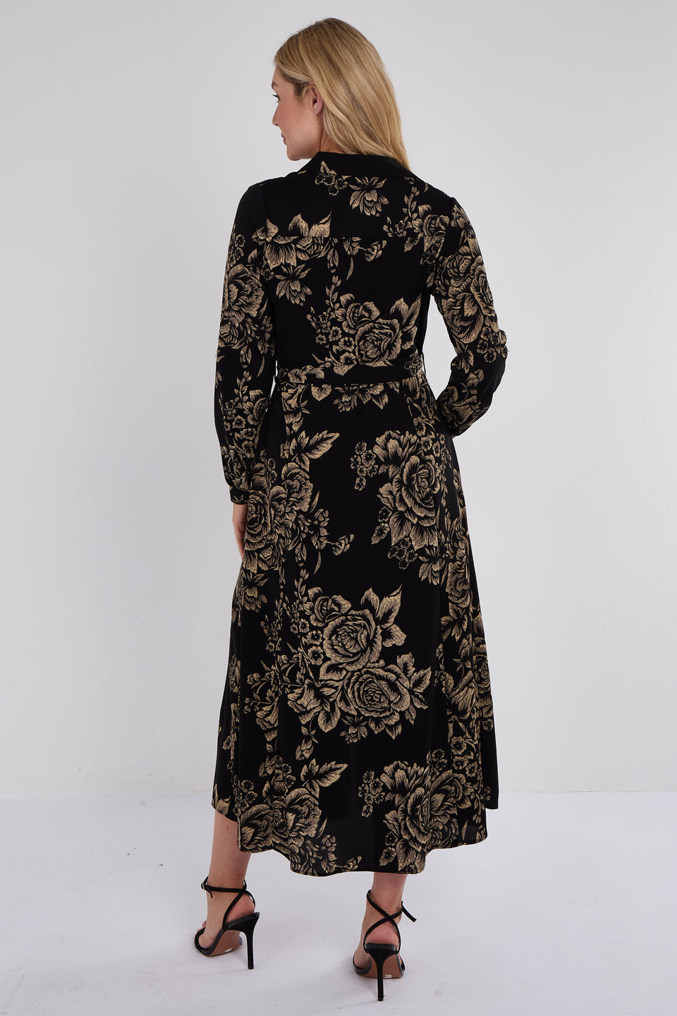 Vintage Rose Print Maxi Shirt Dress