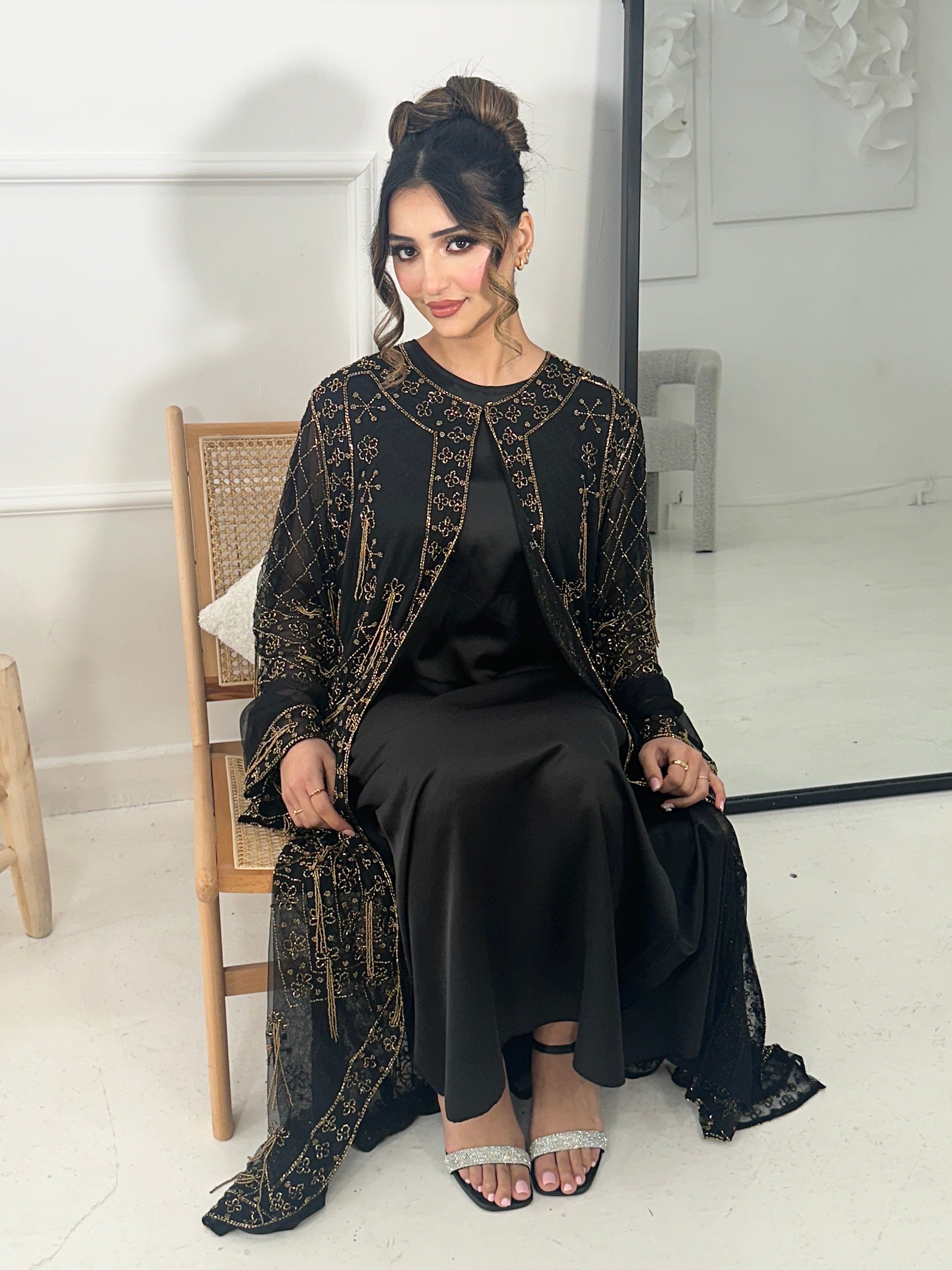 Aiman Gold Embellished kimono/dress (Black)
