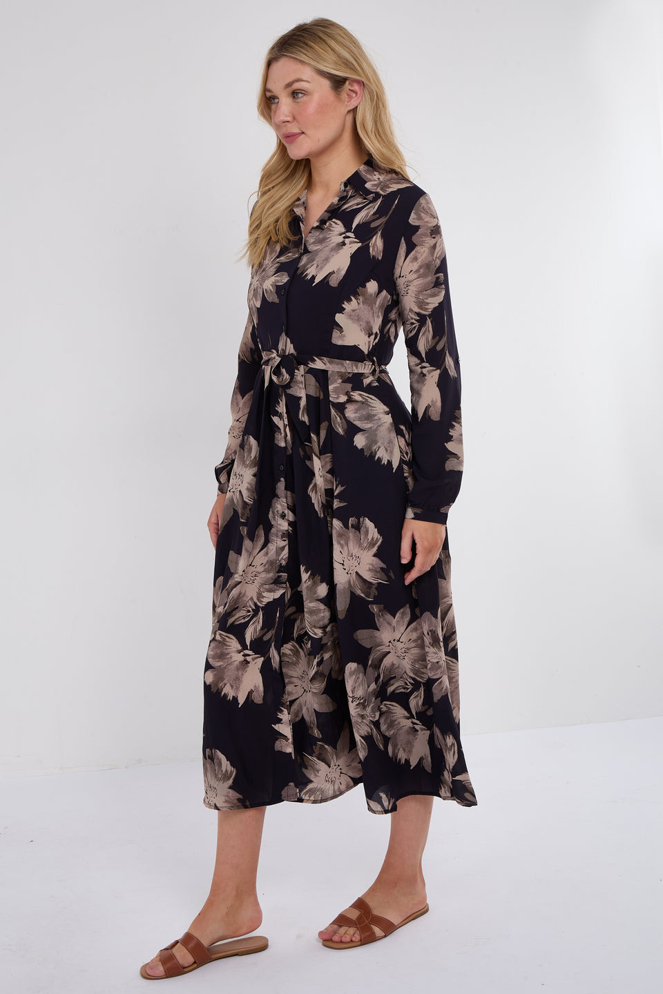 Grey Floral Print Chiffon Midaxi Dress