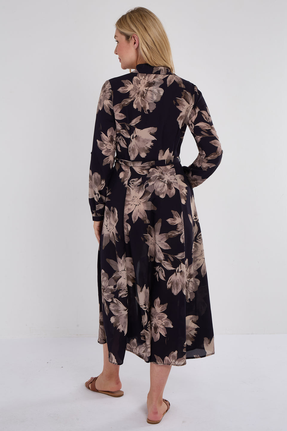 Grey Floral Print Chiffon Midaxi Dress
