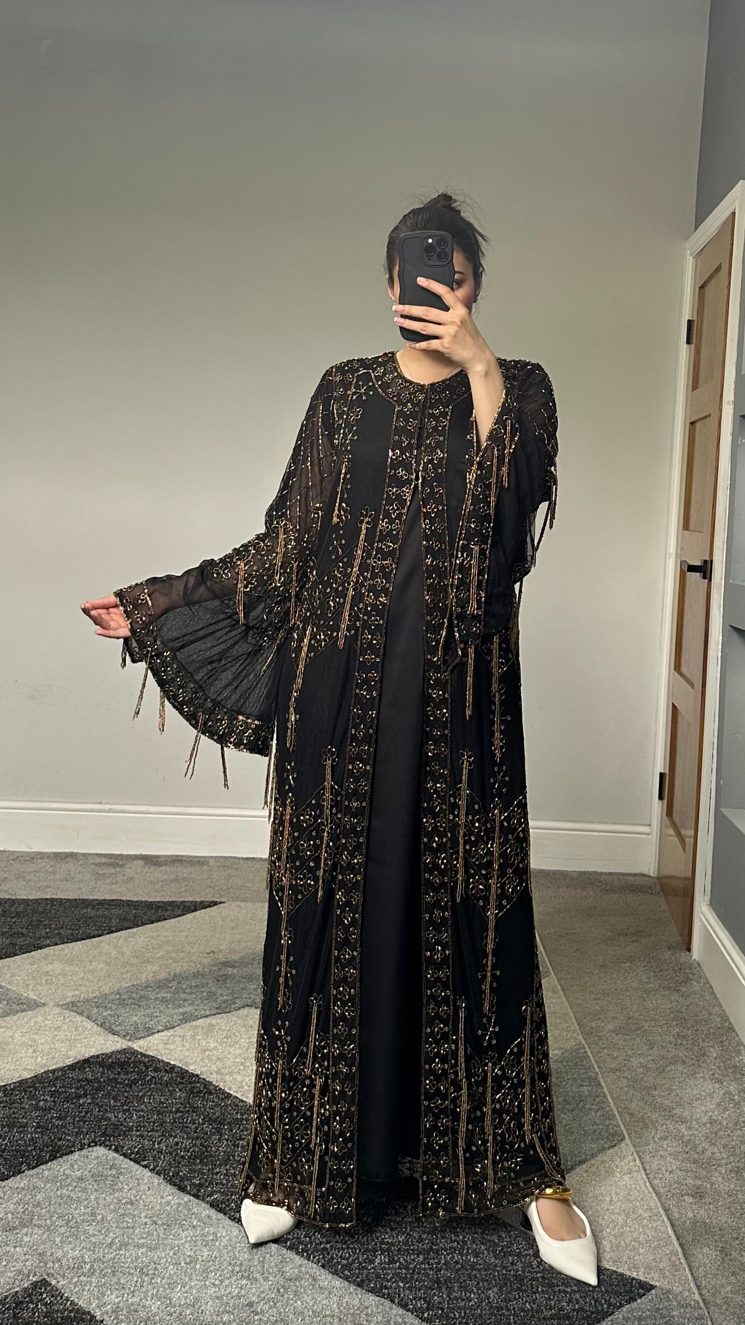 Aiman Gold Embellished kimono/dress (Black)