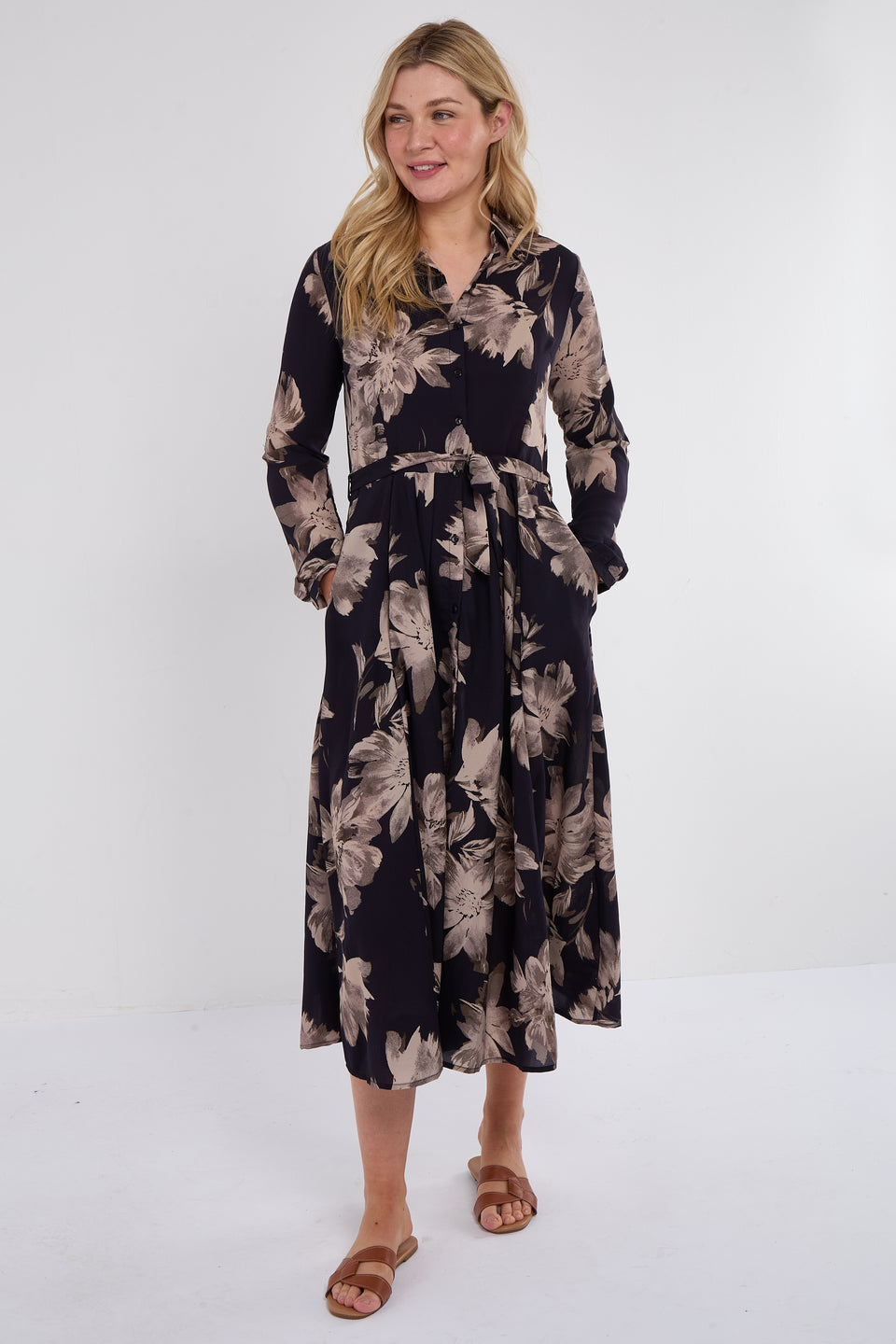 Grey Floral Print Chiffon Midaxi Dress