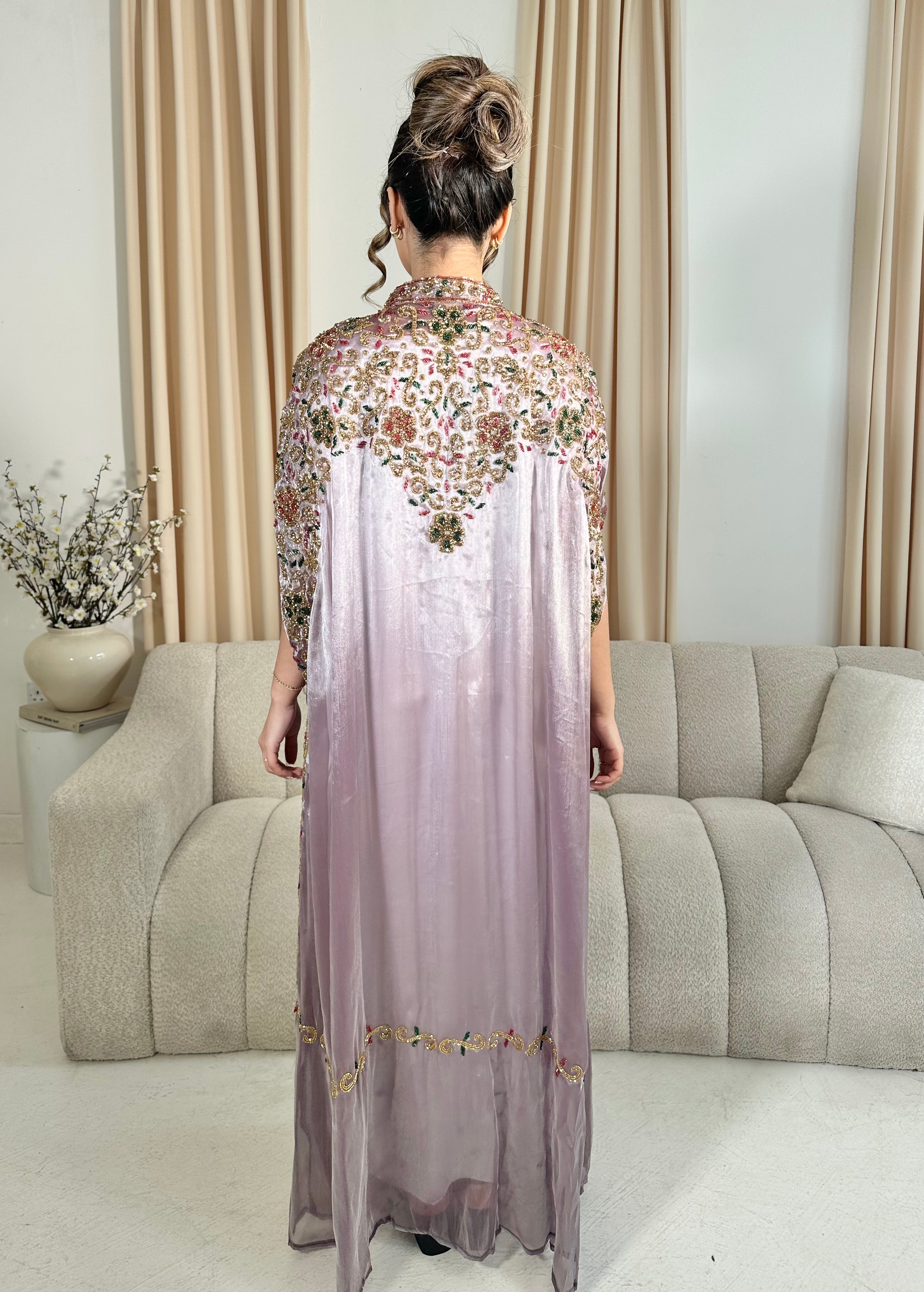 LUXURY ORGANZA SILK EMBELLISHED CAPE (MAUVE)