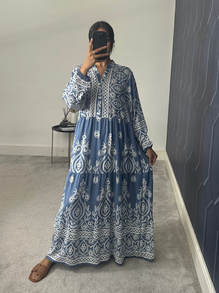 Printed Cotton Long Dress (Plus Size)