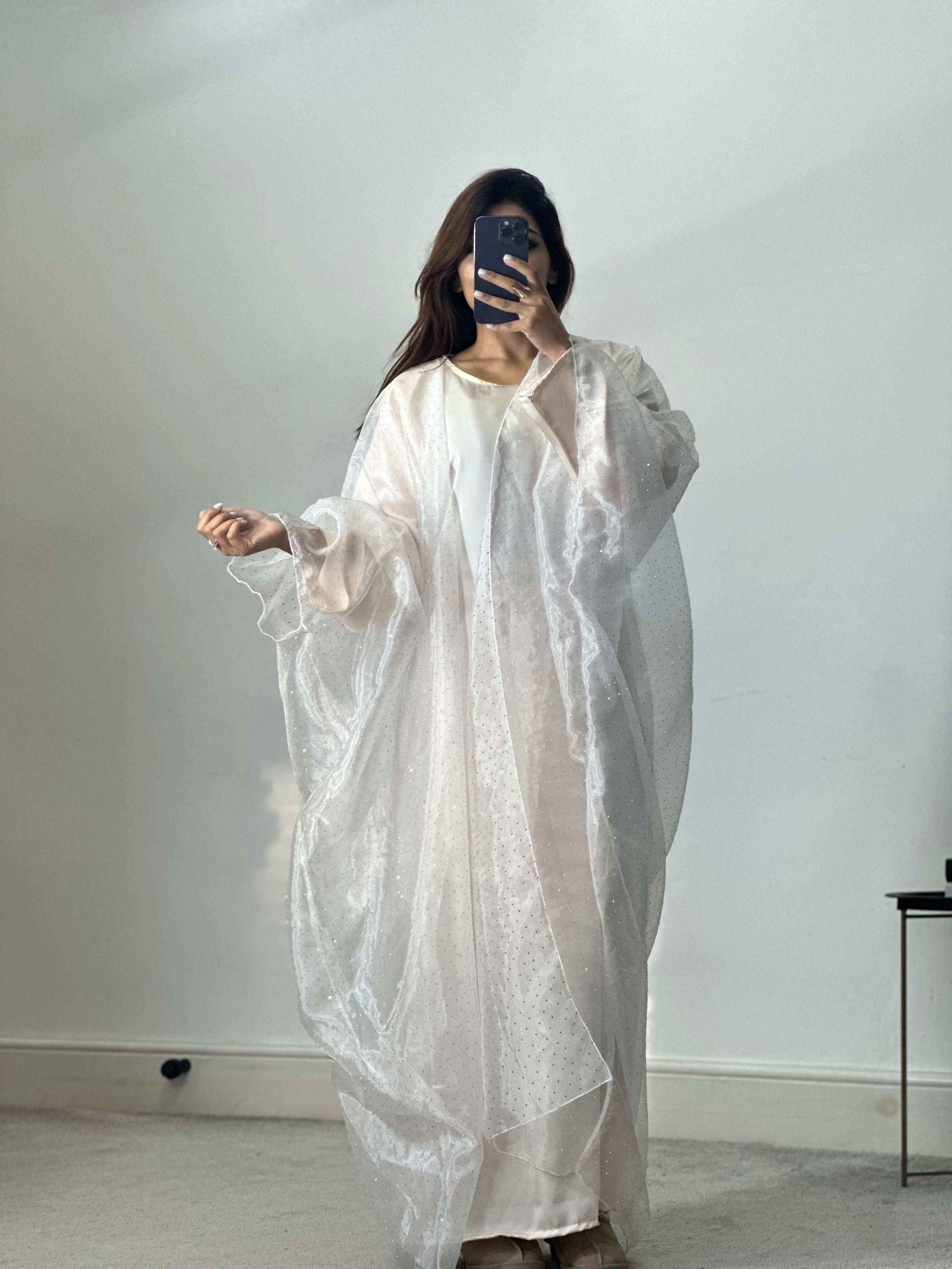 Organza 2 piece Dress/Abaya Set (white)