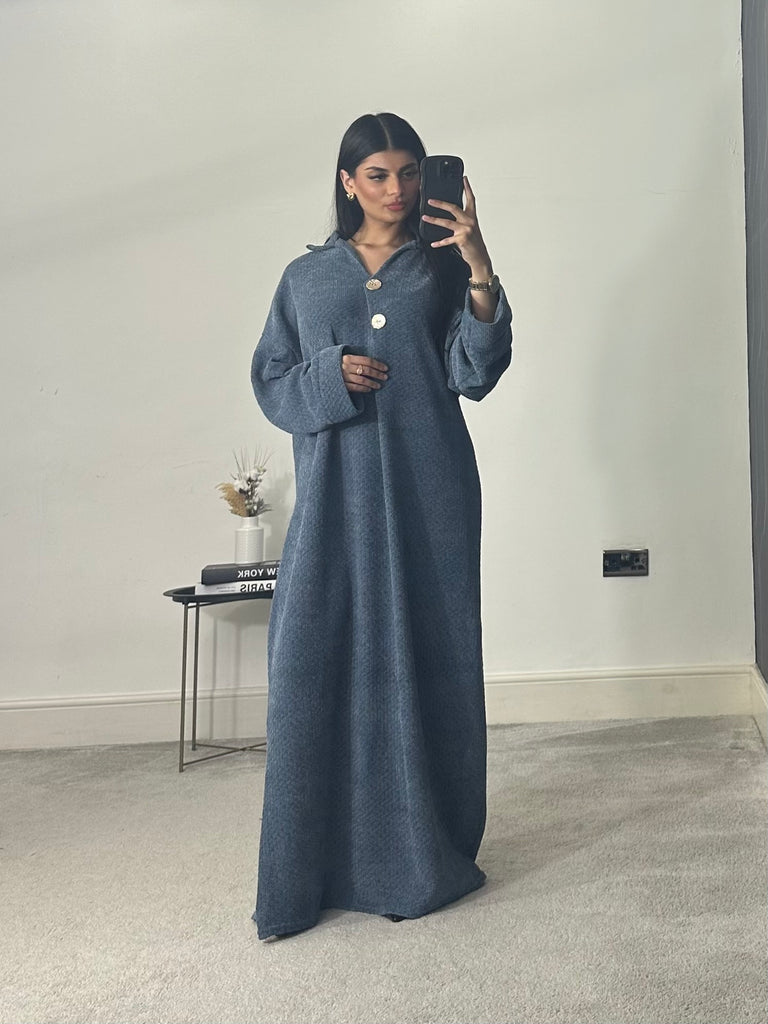 Button velvet feel corduroy dress