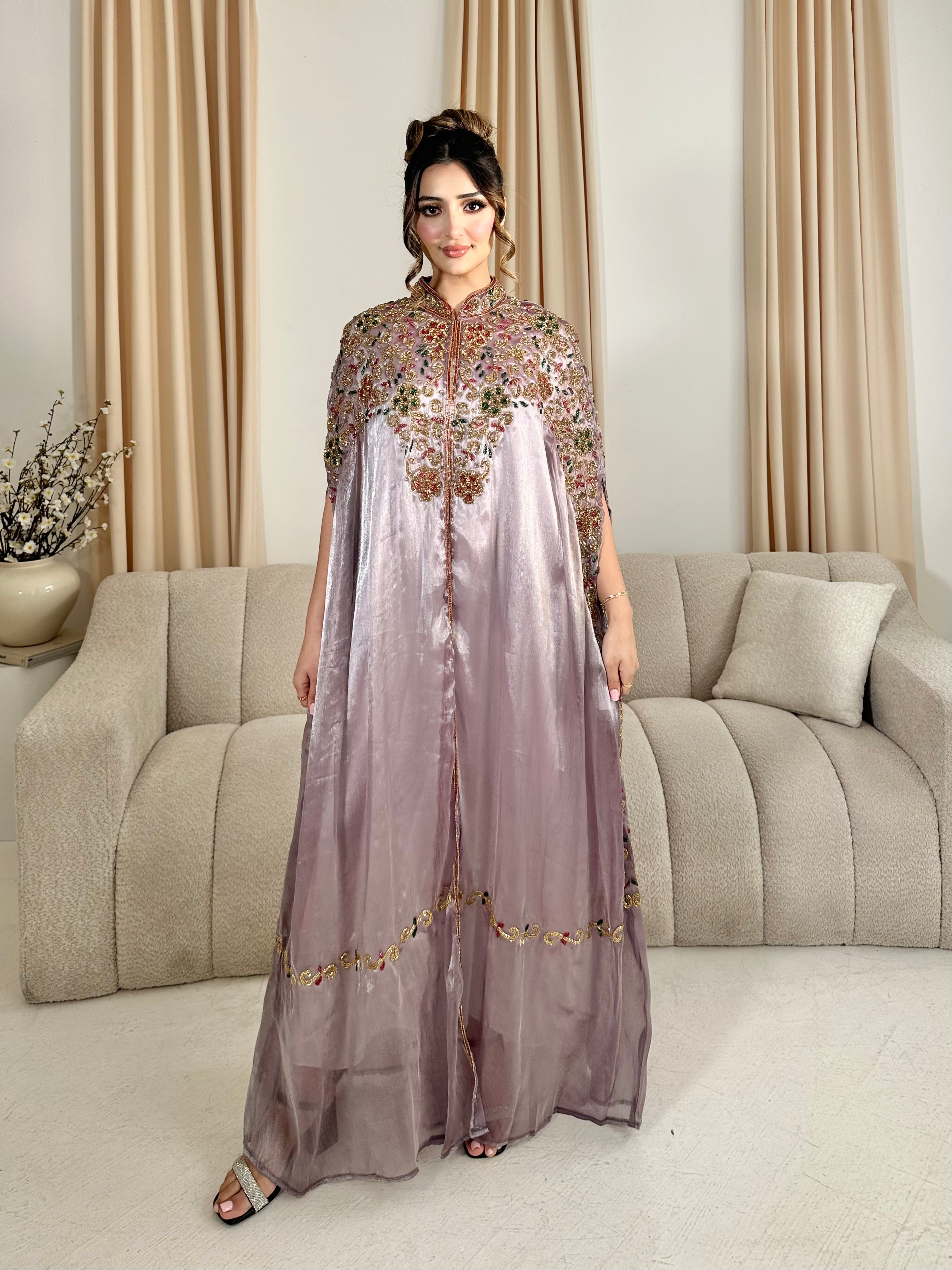 LUXURY ORGANZA SILK EMBELLISHED CAPE (MAUVE)