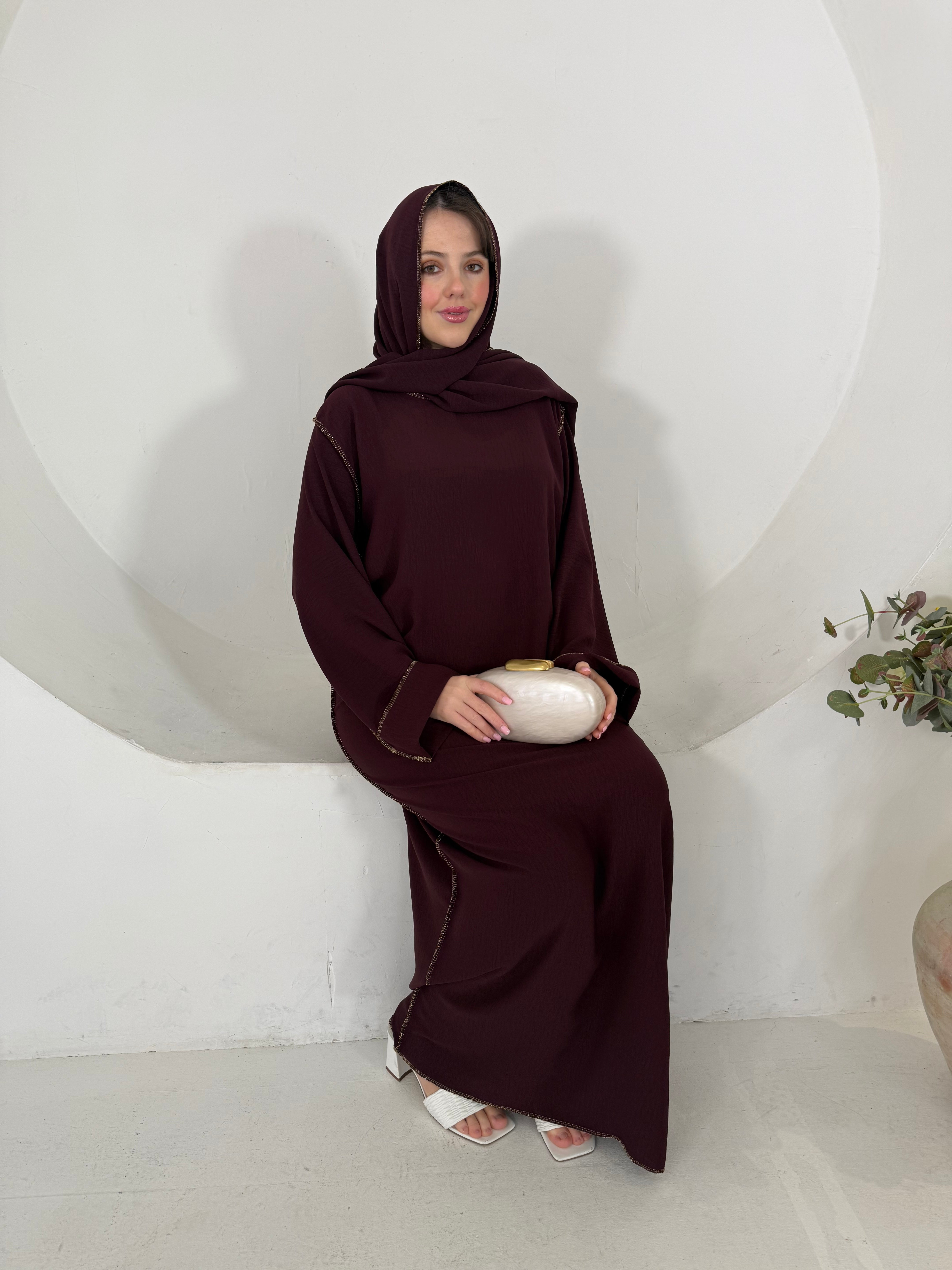 Gold edge attach hijab abaya