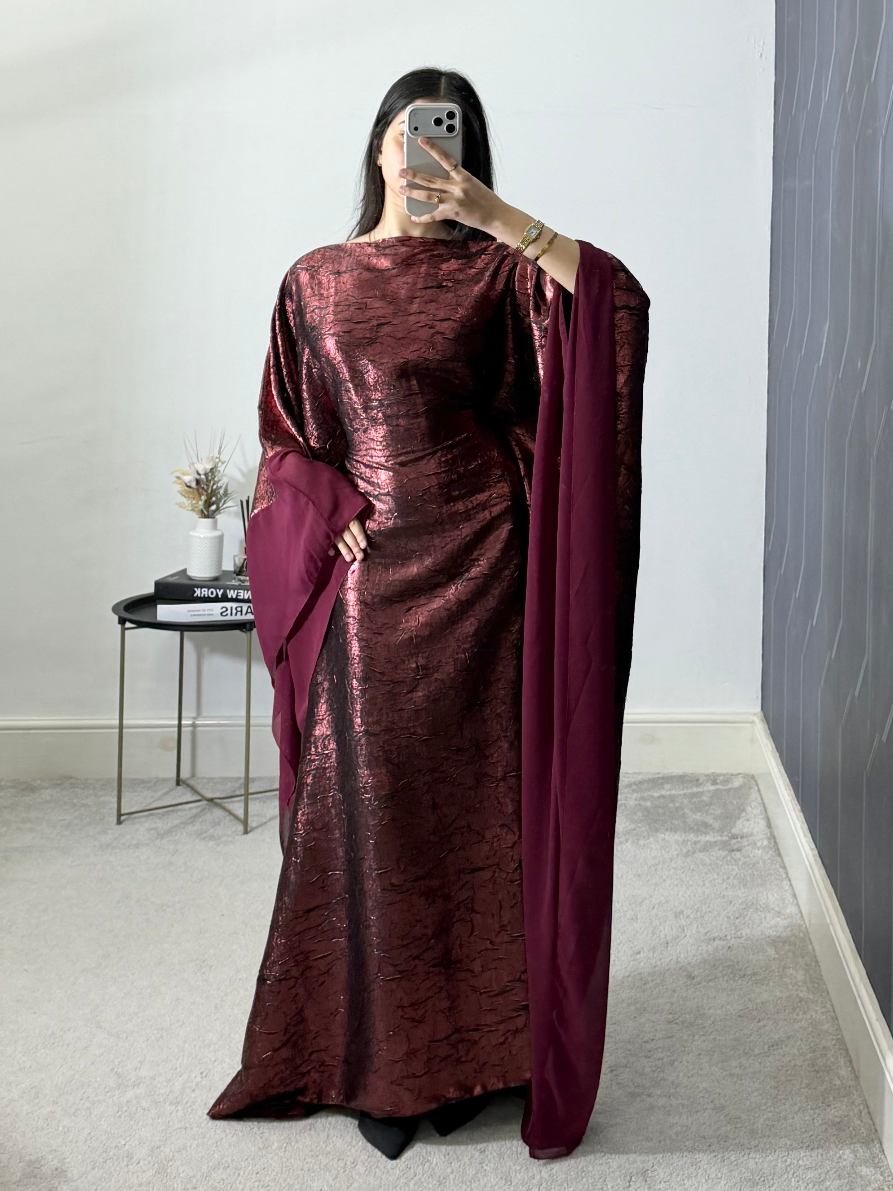 Yusra Metallic Free Size Kaftan with adjustable inner belt