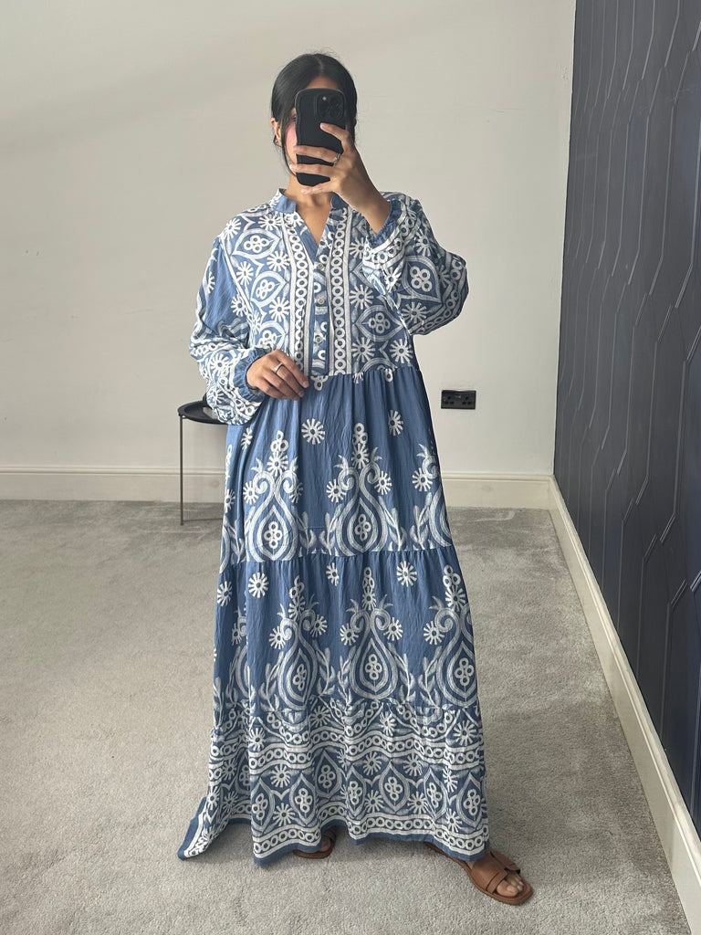 Printed Cotton Long Dress (Plus Size)