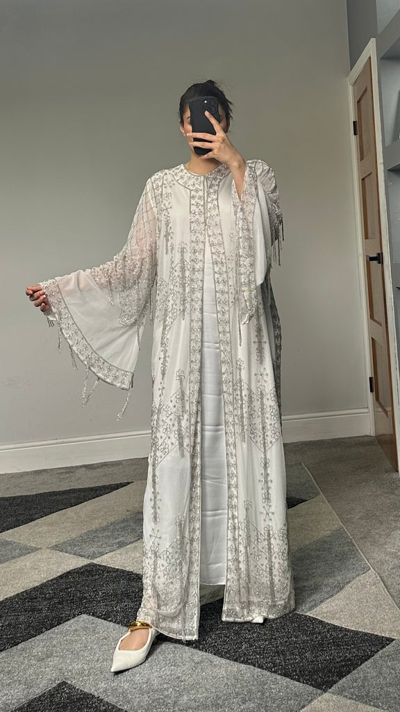 Aiman Silver Embellished Kimono/Dress (White)