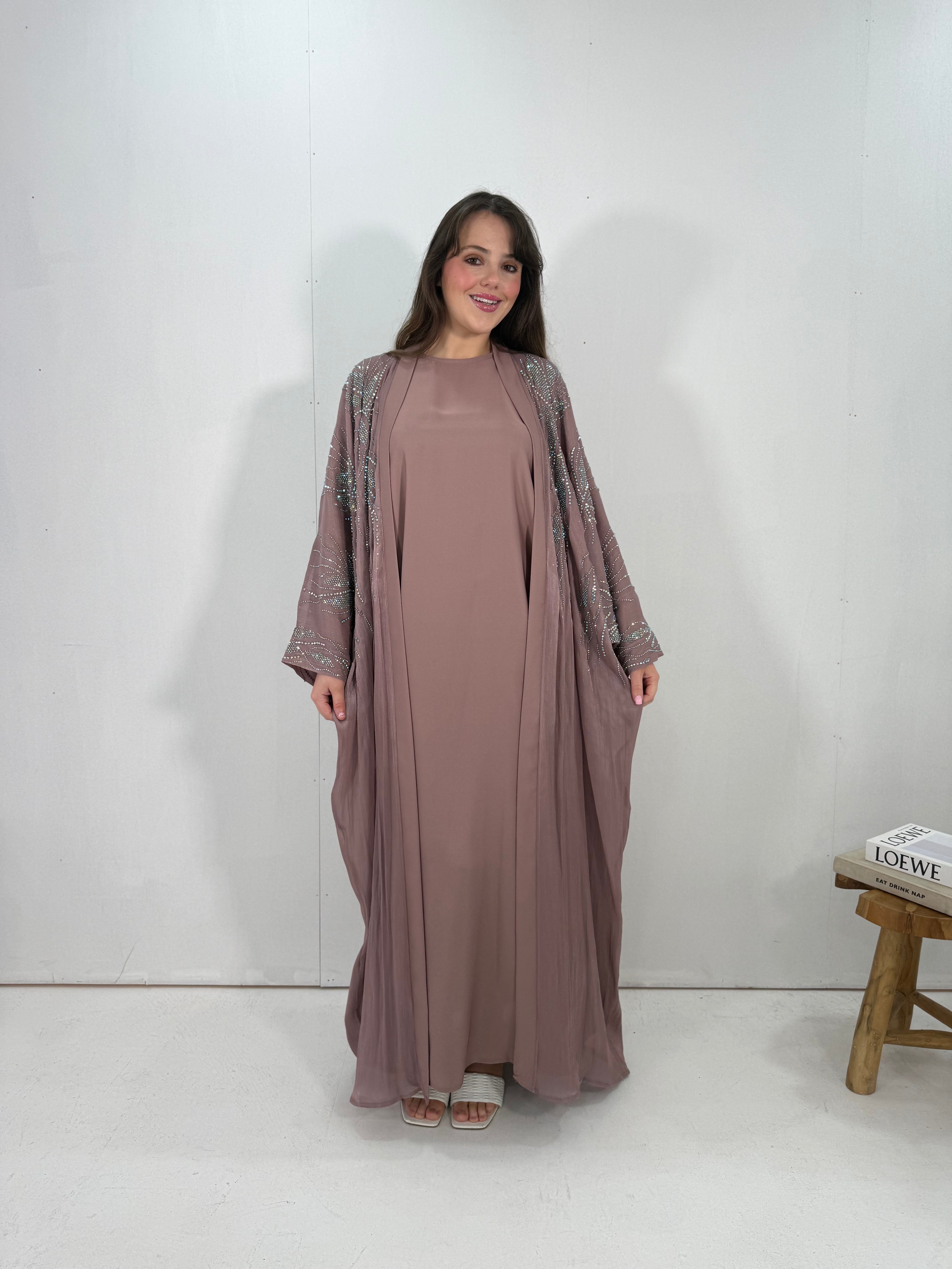 Al-Jawhara Embellished 2 pcs abaya set (Mauve)