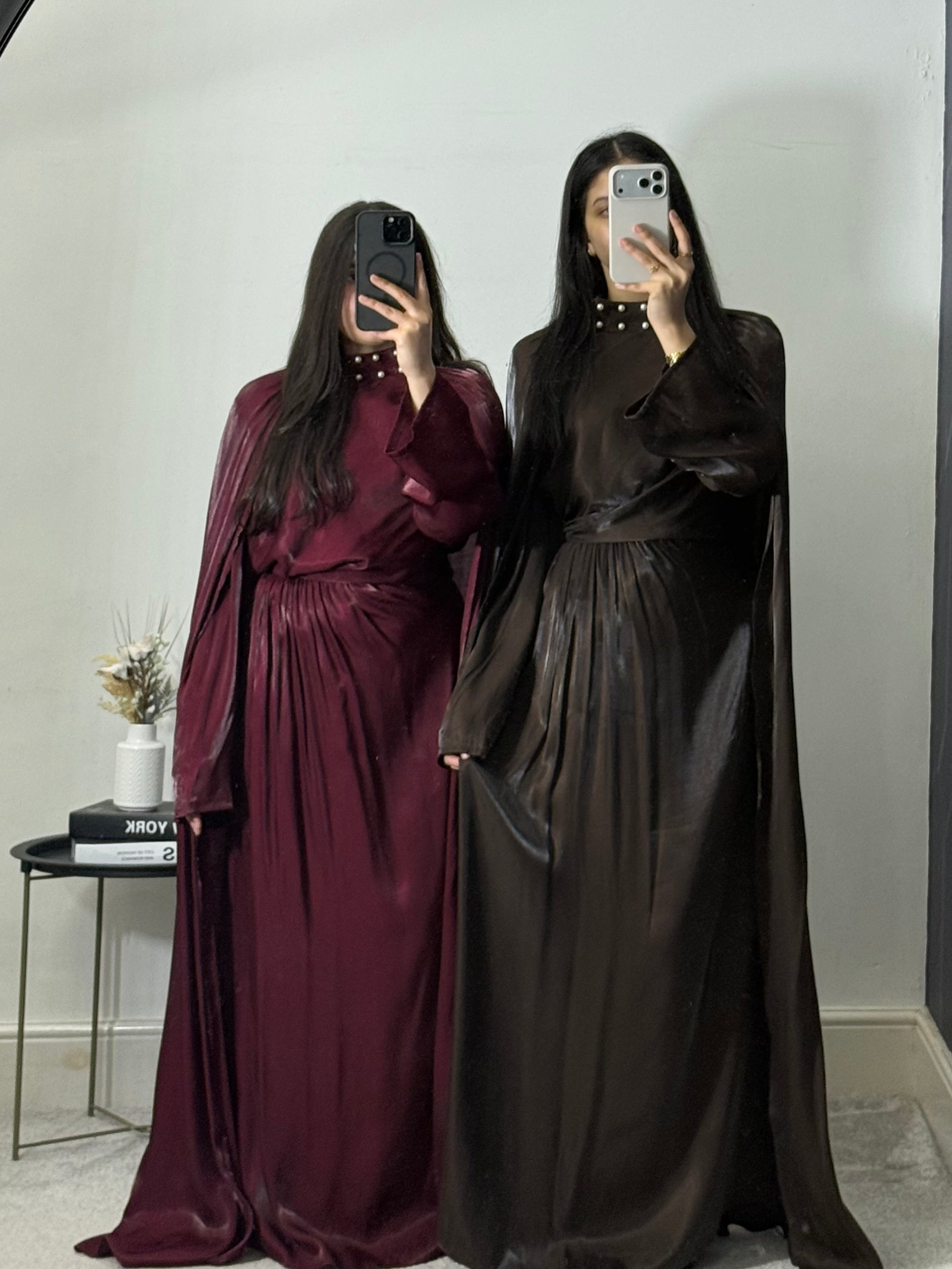 Rayaanah Pearl Choker Neck Tie Back Shoulder Cape Dress