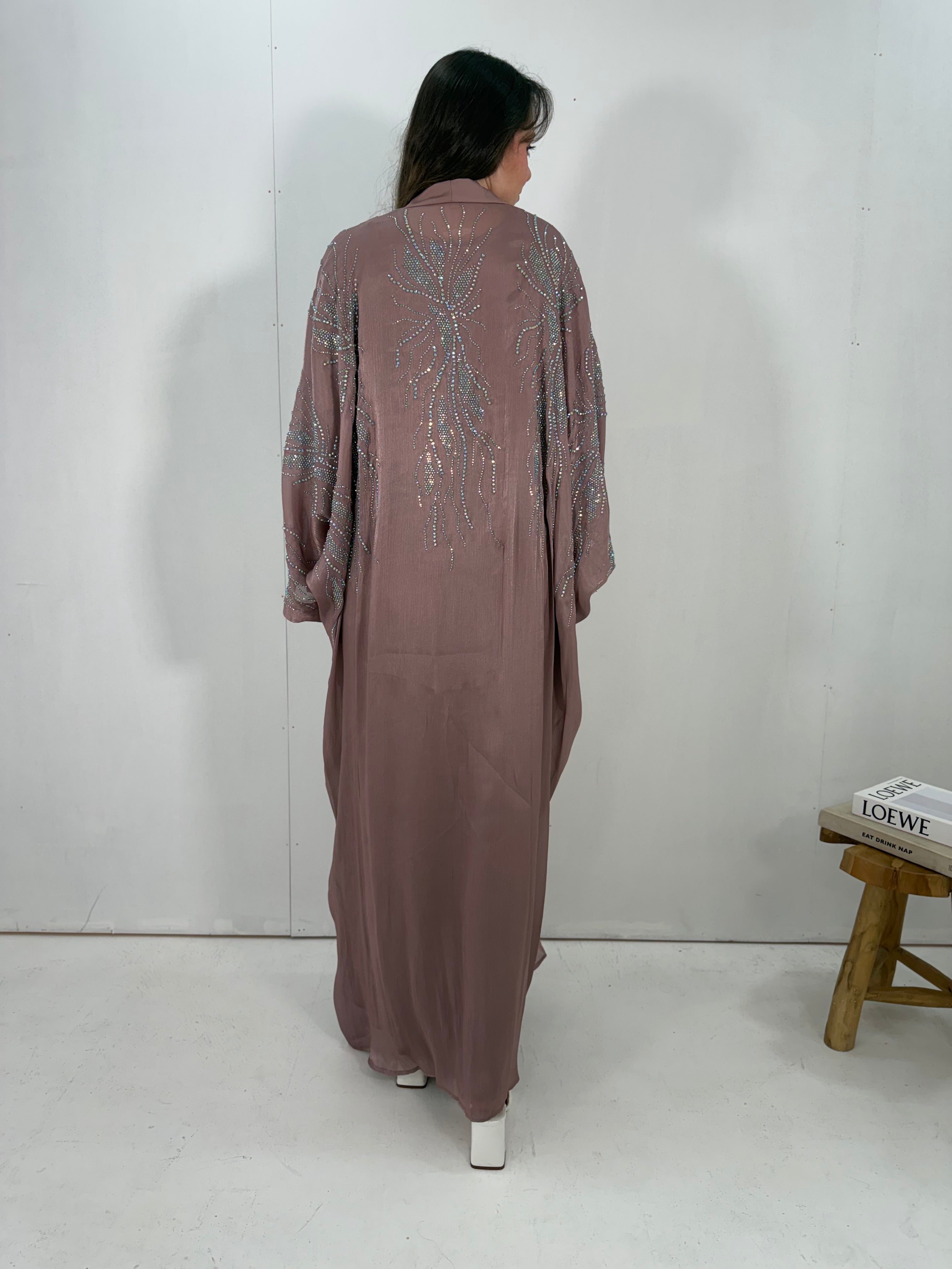 Al-Jawhara Embellished 2 pcs abaya set (Mauve)