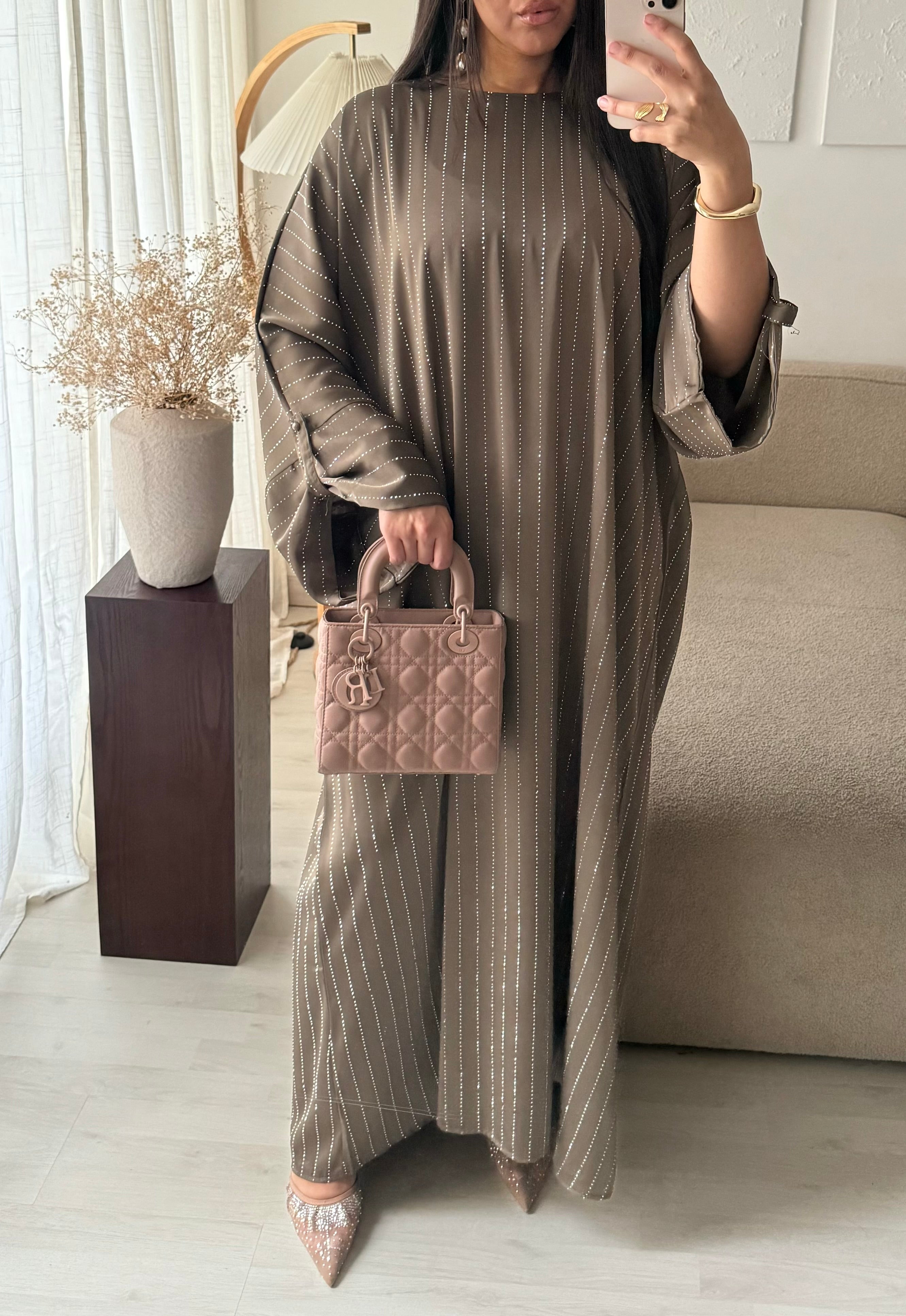 Layla Stripe Rhinestone Kaftan/Abaya