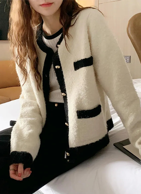 Black and Cream Trim Buttom up cardigan