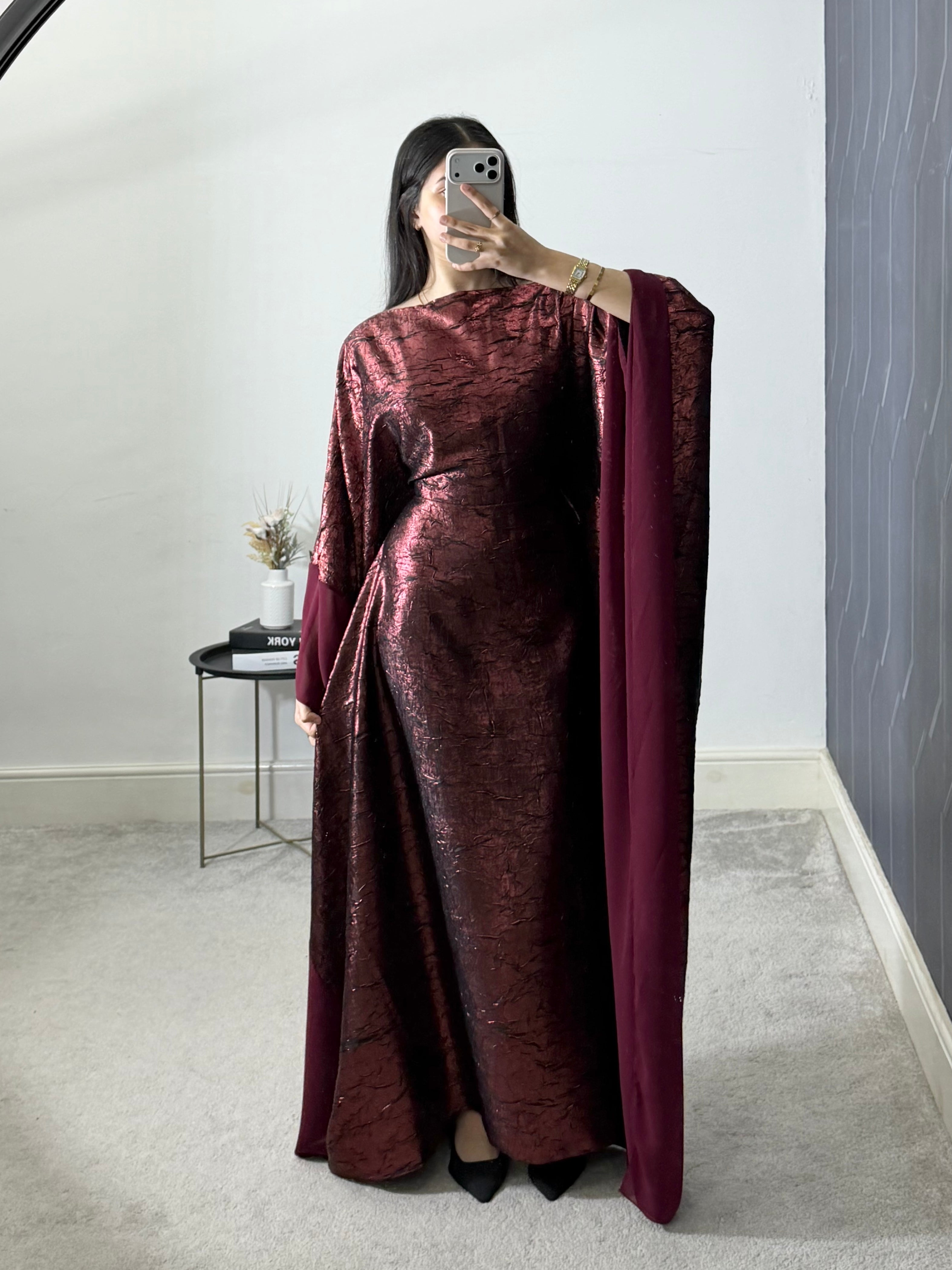 Yusra Metallic Free Size Kaftan with adjustable inner belt