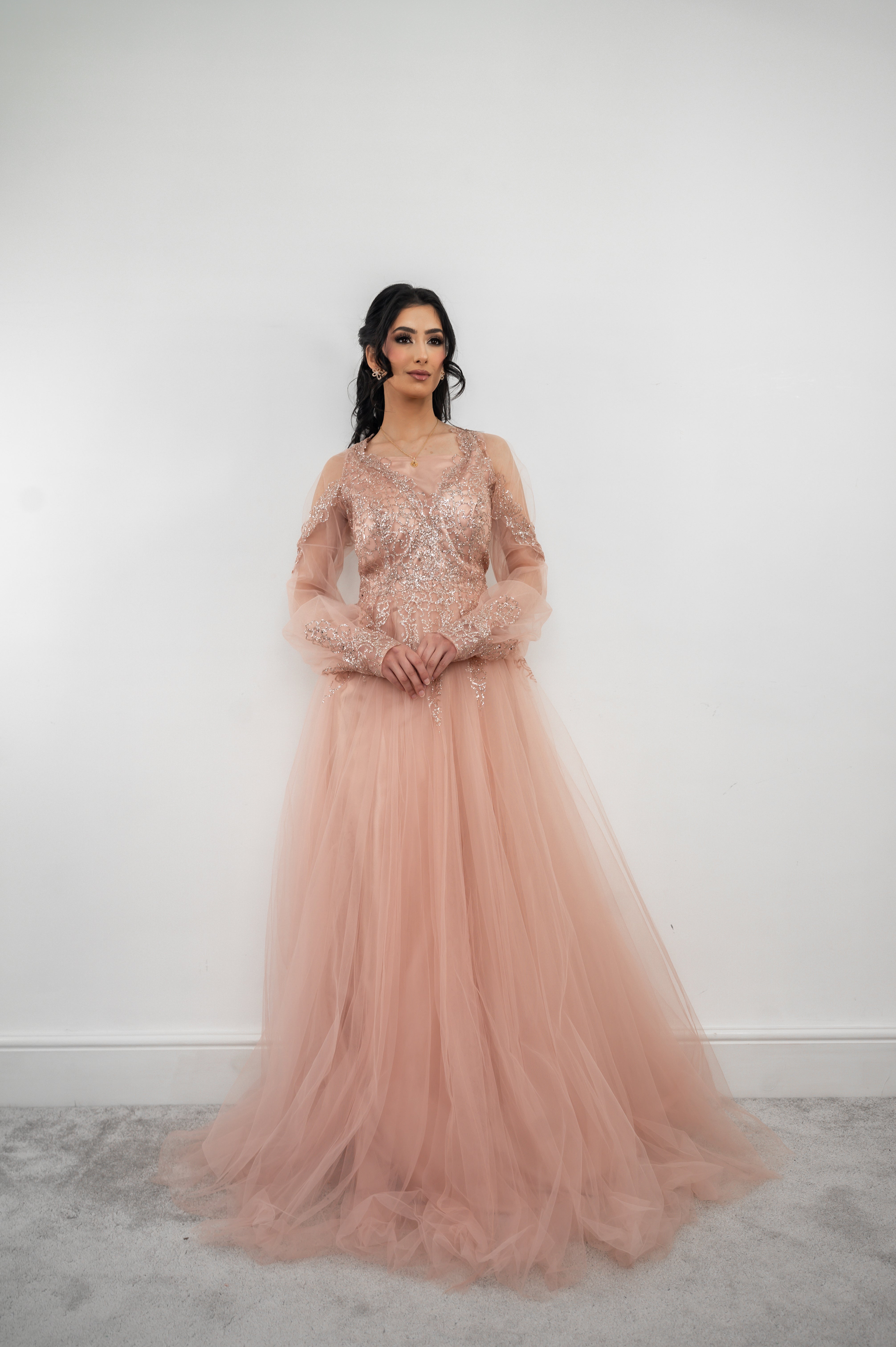 Pink Modest Tulle Gown Al-Haya Ltd Pink Modest Tulle Gown Al-Haya Ltd