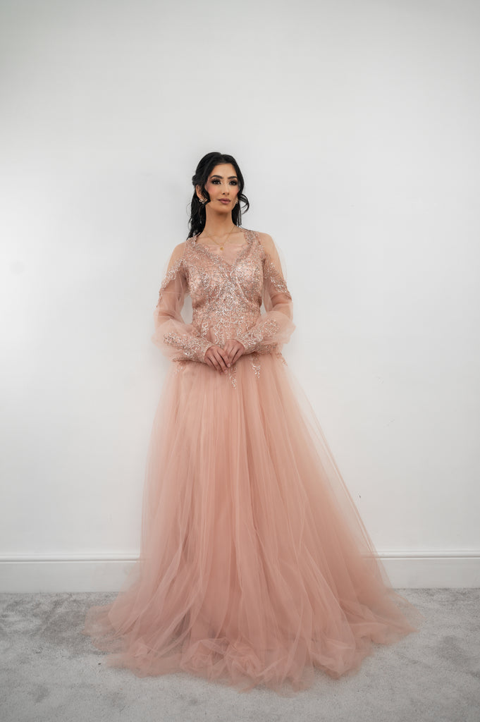 Pink Modest Tulle Gown